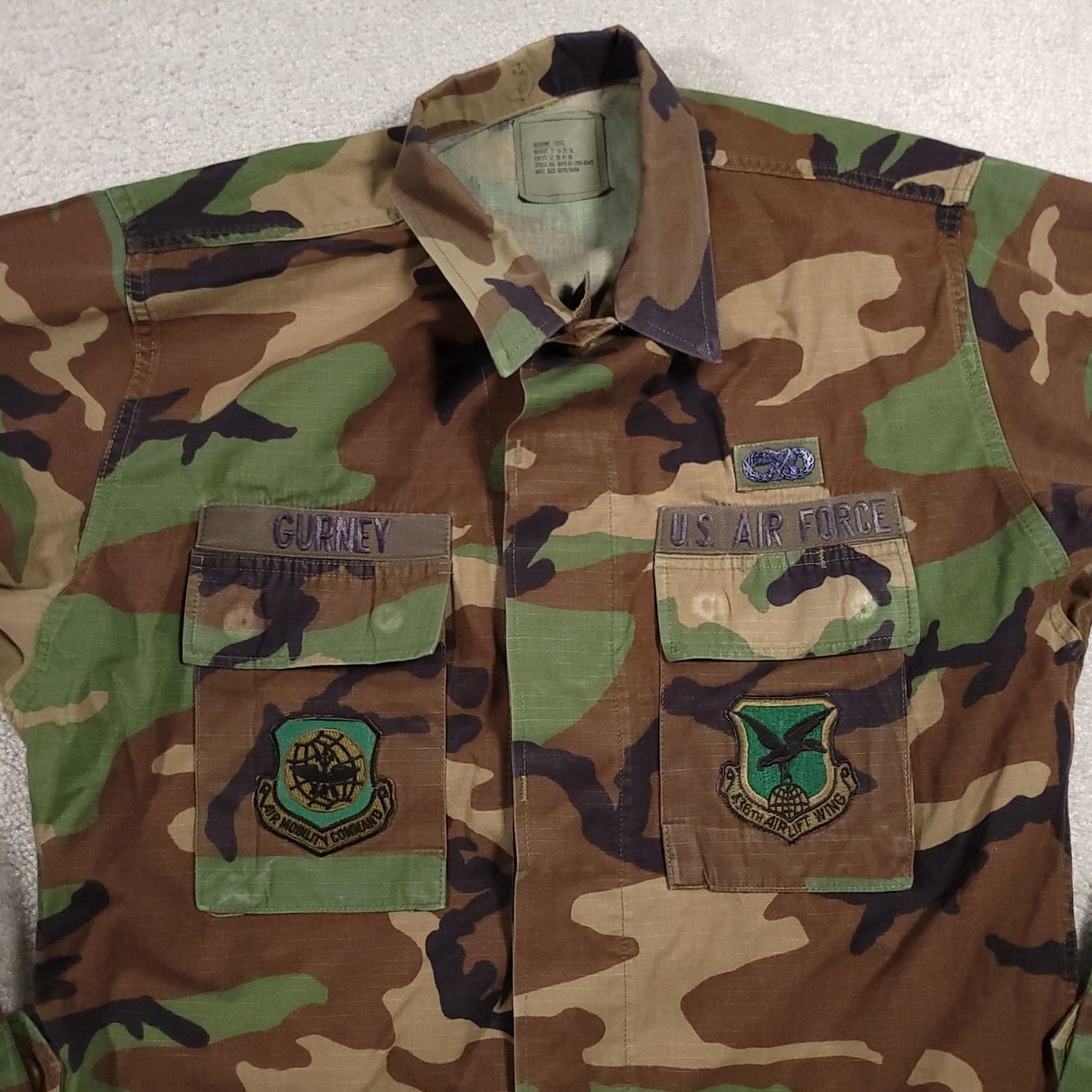 Vintage VINTAGE Air Force Jacket Mens M Long Camouflage 436th Airlift Wing Patch 90s USA Army Military Button Pockets Logo Embroidered Size US M / EU 48-50 / 2 - 3 Thumbnail