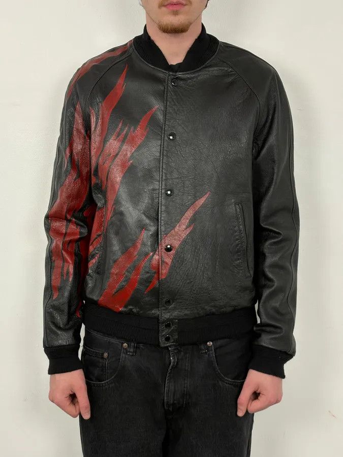 Saint Laurent Paris FW2017 Saint Laurent Red Flames Black Leather Bombers Jacket Size US L / EU 52-54 / 3 - 2 Thumbnail