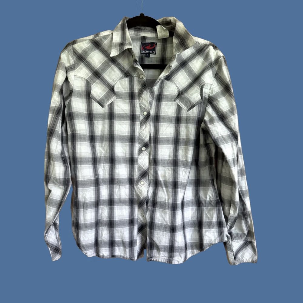 Roper Roper Mens Large Gray Plaid Button Down Shirt Western Wear Size US L / EU 52-54 / 3 - 1 Thumbnail
