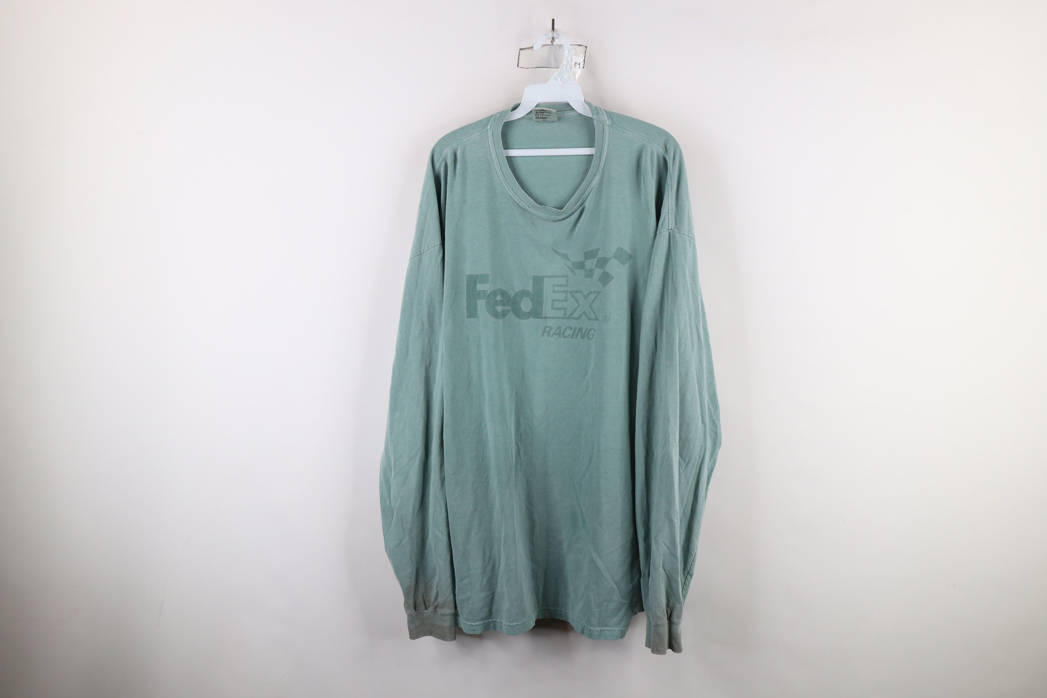 Vintage Vintage Stonewash Racing Long Sleeve T-Shirt Green Cotton Size US XXL / EU 58 / 5 - 1 Thumbnail