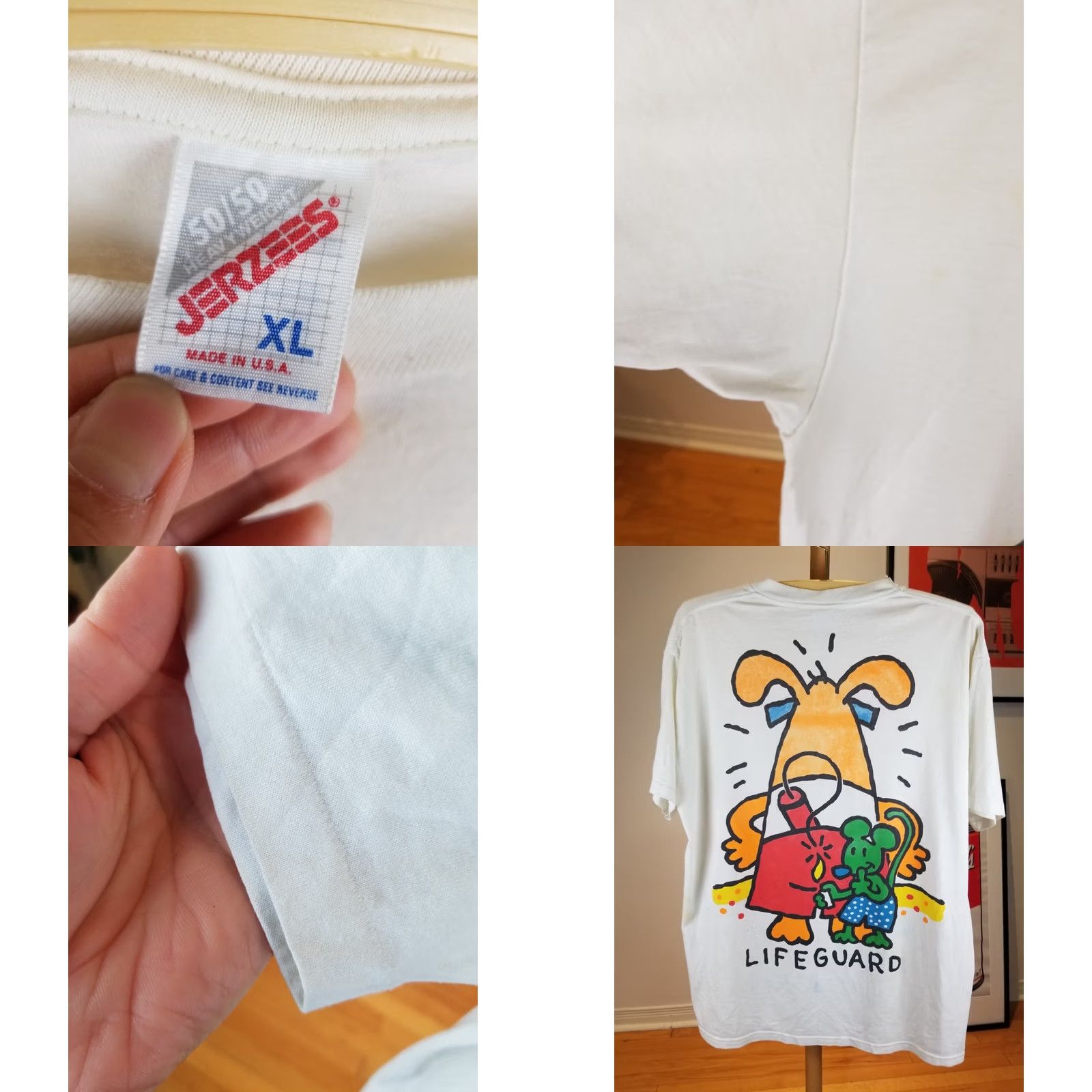 Hanes VINTAGE 90s LIFE GUARD T-SHIRT XLARGE White 2 SIDE PRINT SINGLE STITCH Mens Size US XL / EU 56 / 4 - 8 Thumbnail