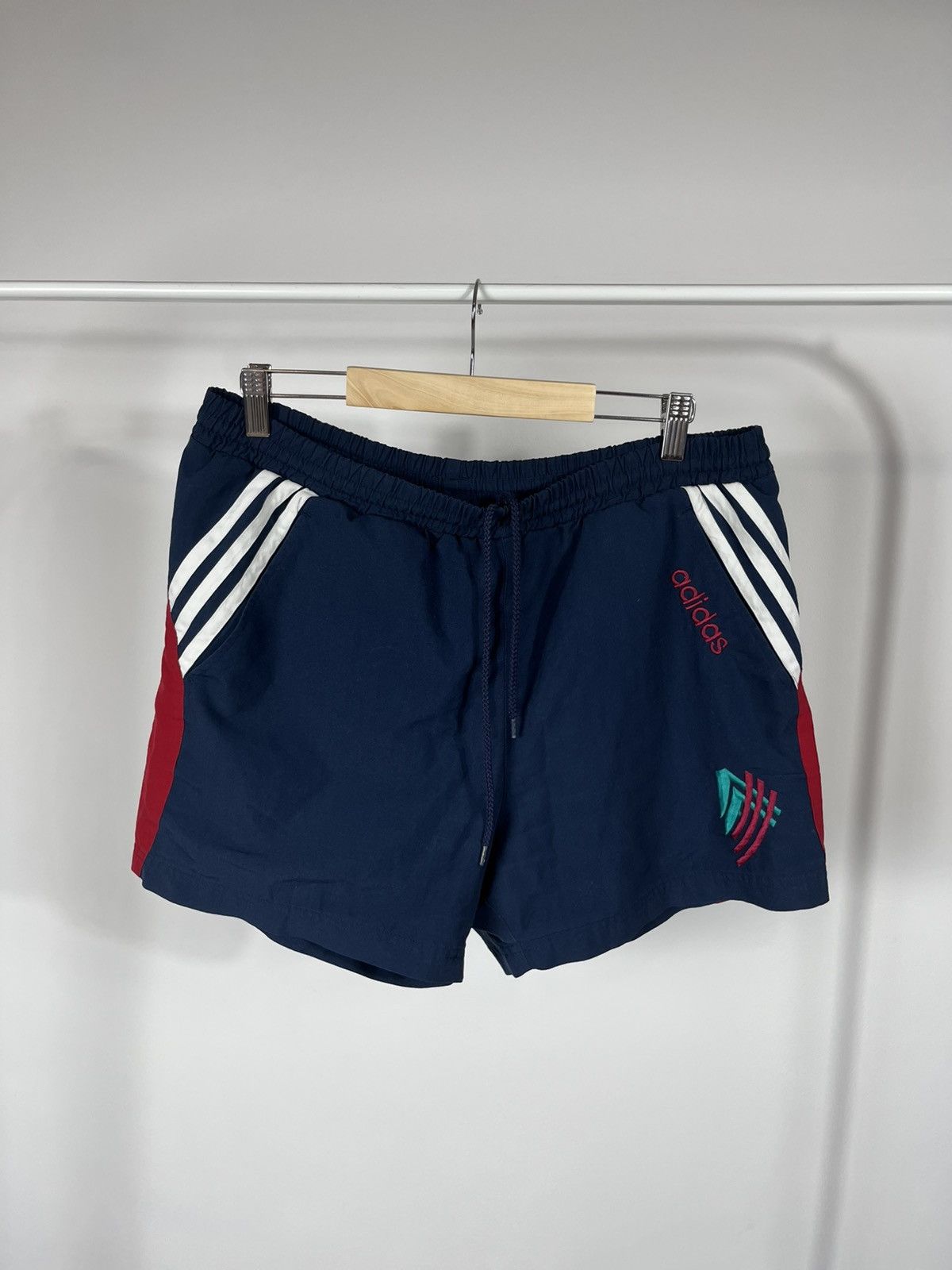 Adidas Vintage Adidas Swim Shorts Navy Red 3-Stripes Embroidered M Size US 32 / EU 48 - 1 Thumbnail