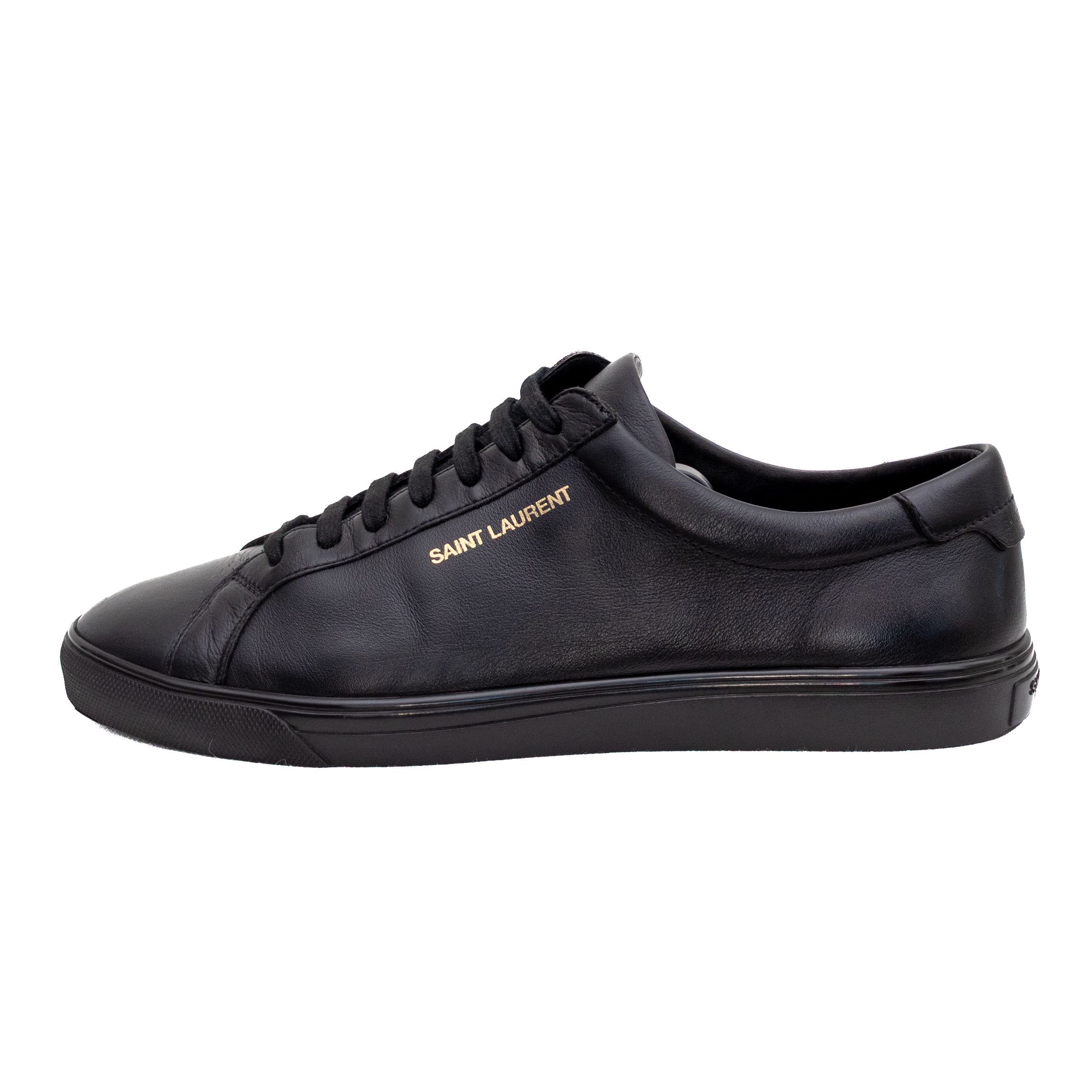 Saint Laurent Paris SAINT LAURENT ANDY BLACK LEATHER LOGO SNEAKERS SZ 8 Size US 8 / EU 41 - 2 Thumbnail