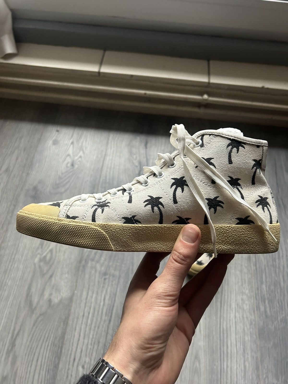 Saint Laurent Paris Palm Tree Print Canvas High-Top Sneakers Size US 7.5 / EU 40-41 - 6 Thumbnail