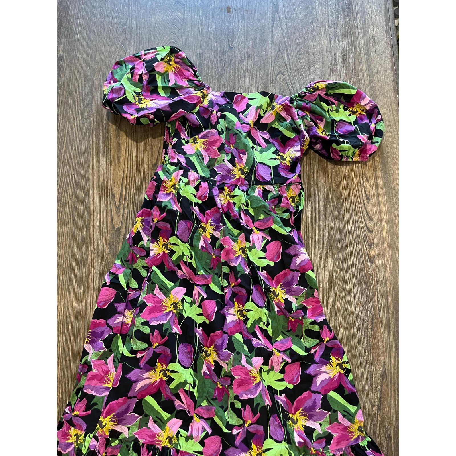 Express Express Poplin Maxi Dress Floral Square Neck Puff Sleeve L Size L / US 10 / IT 46 - 3 Thumbnail