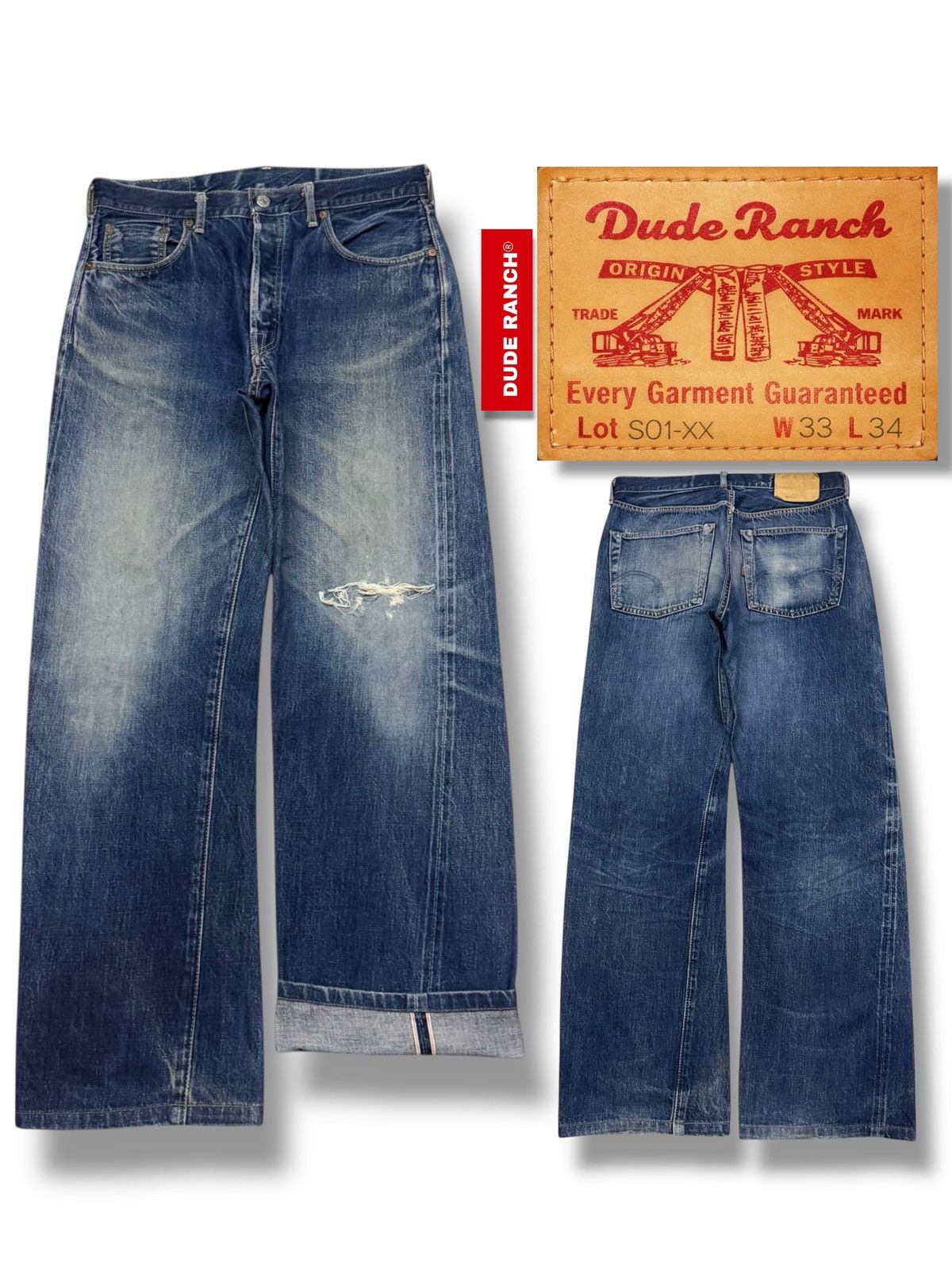 Sugar Cane Vintage Dude Ranch S01-XX Selvedge Denim Jeans Japan | W31 Size US 31 - 1 Thumbnail