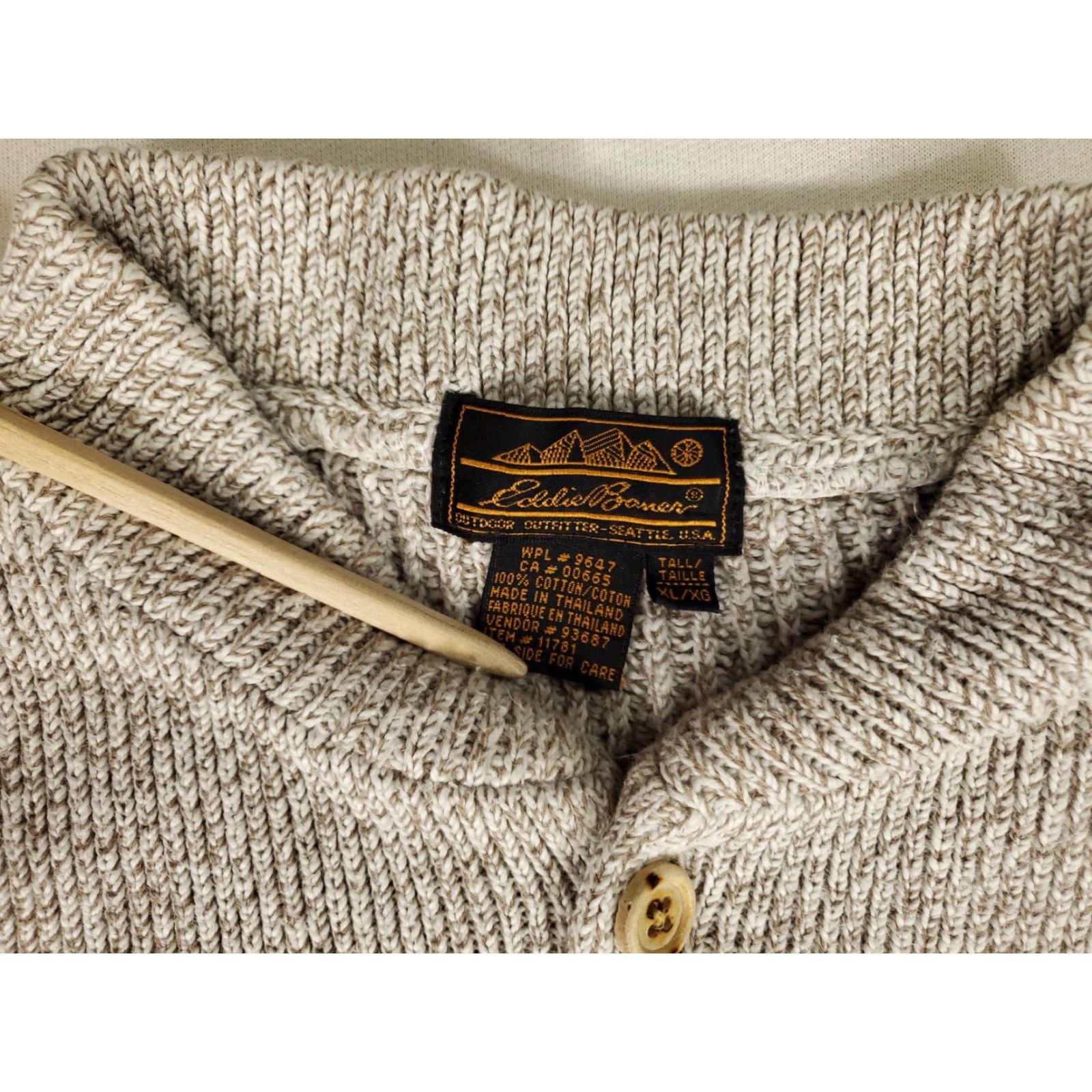 Eddie Bauer VINTAGE Eddie Bauer Sweater Henley Cotton 5 Button Mens XL Tall Beige 80s 90s Shirt Size US XL / EU 56 / 4 - 2 Thumbnail