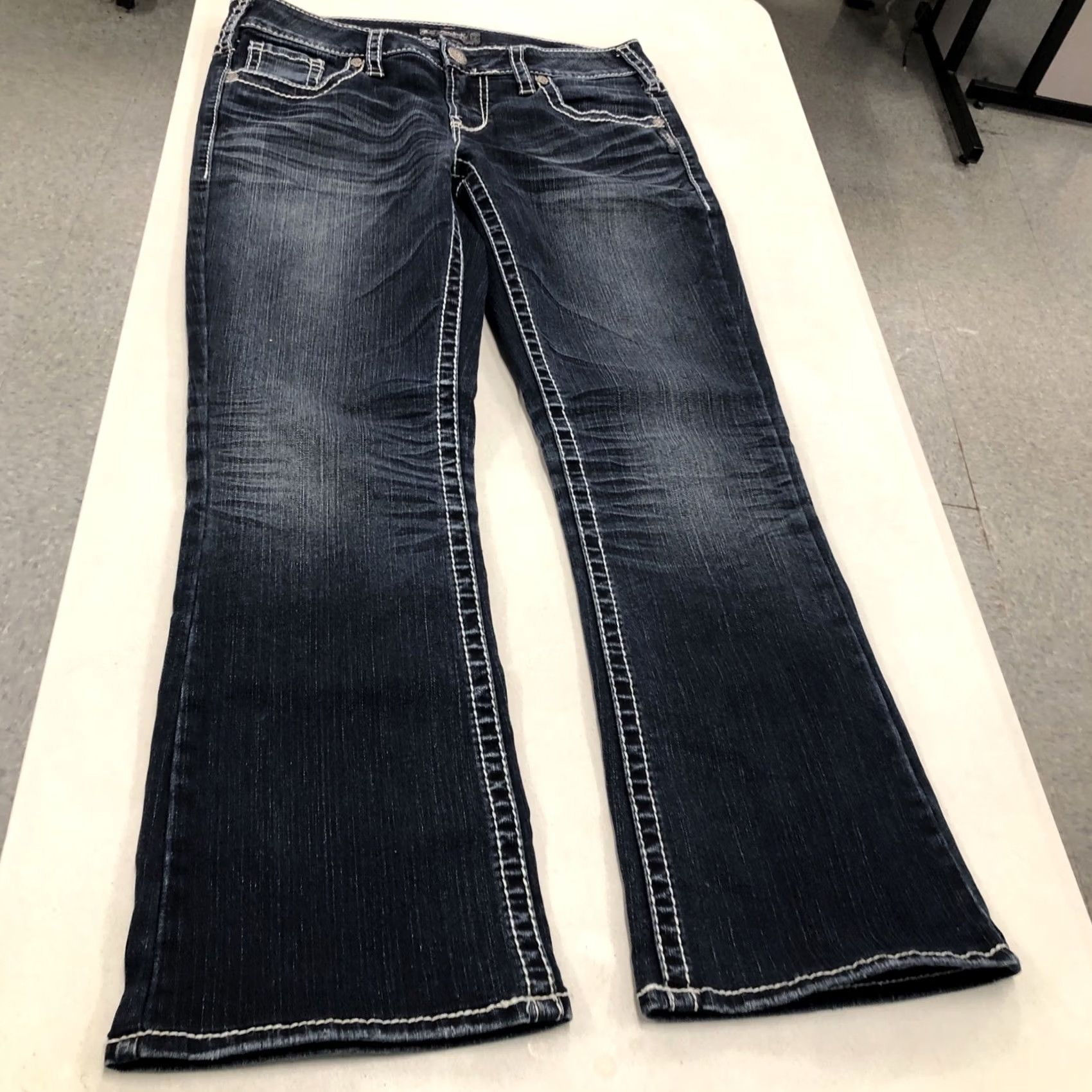 Silver Jeans Co. Silver Jeans Aiko Bootcut Jeans Womens 32x28 Denim Dark Stretch 5-Pocket Button Zip Haw 90s Cowboy Hipster Logo Modern Size 24" / US 00 / IT 34 - 4 Thumbnail