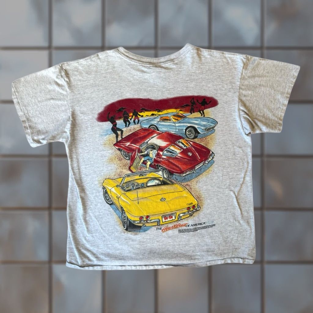 Vintage Vintage Chevrolet Corvette Shirt XL Gray 90s Made USA SSI Heartbeat of America Mens T-Shirt Size US XL / EU 56 / 4 - 1 Thumbnail