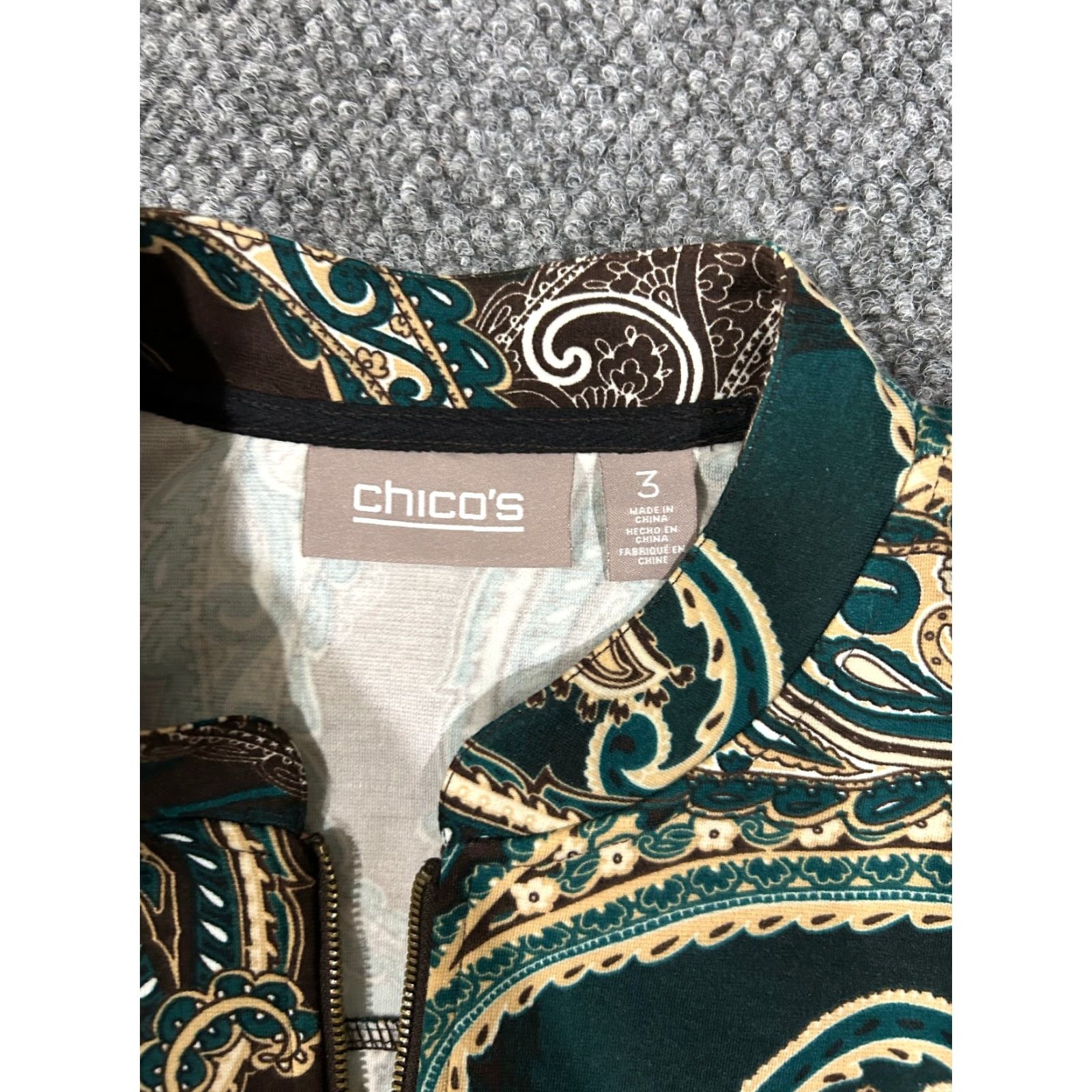 Vintage Chicos Jacket Womens XL Brown Paisley Zip Front Long Sleeve Lightweight All Seasons Geometric Polyester Jacket Coat Mens? Size XL / US 12-14 / IT 48-50 - 3 Thumbnail