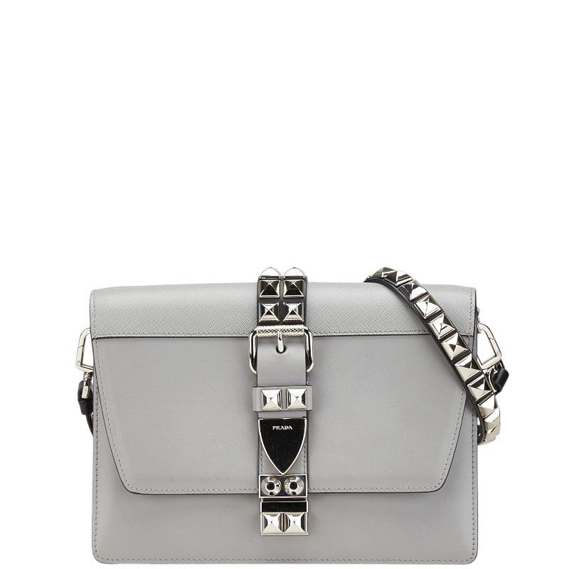 Prada Prada Leather Studs Shoulder Bag Leather Crossbody Bag in Grey, Women's