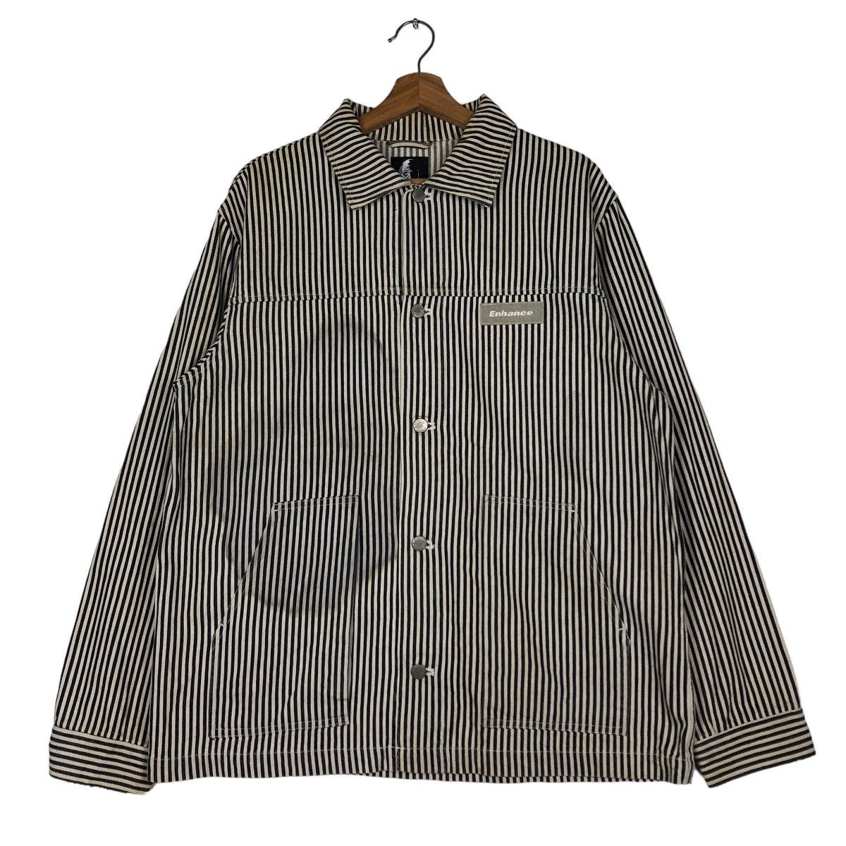 Japanese Brand 🔥Vintage Striped Hickory Chore Jacket Enhanced Japan Made Size US XL / EU 56 / 4 - 1 Thumbnail