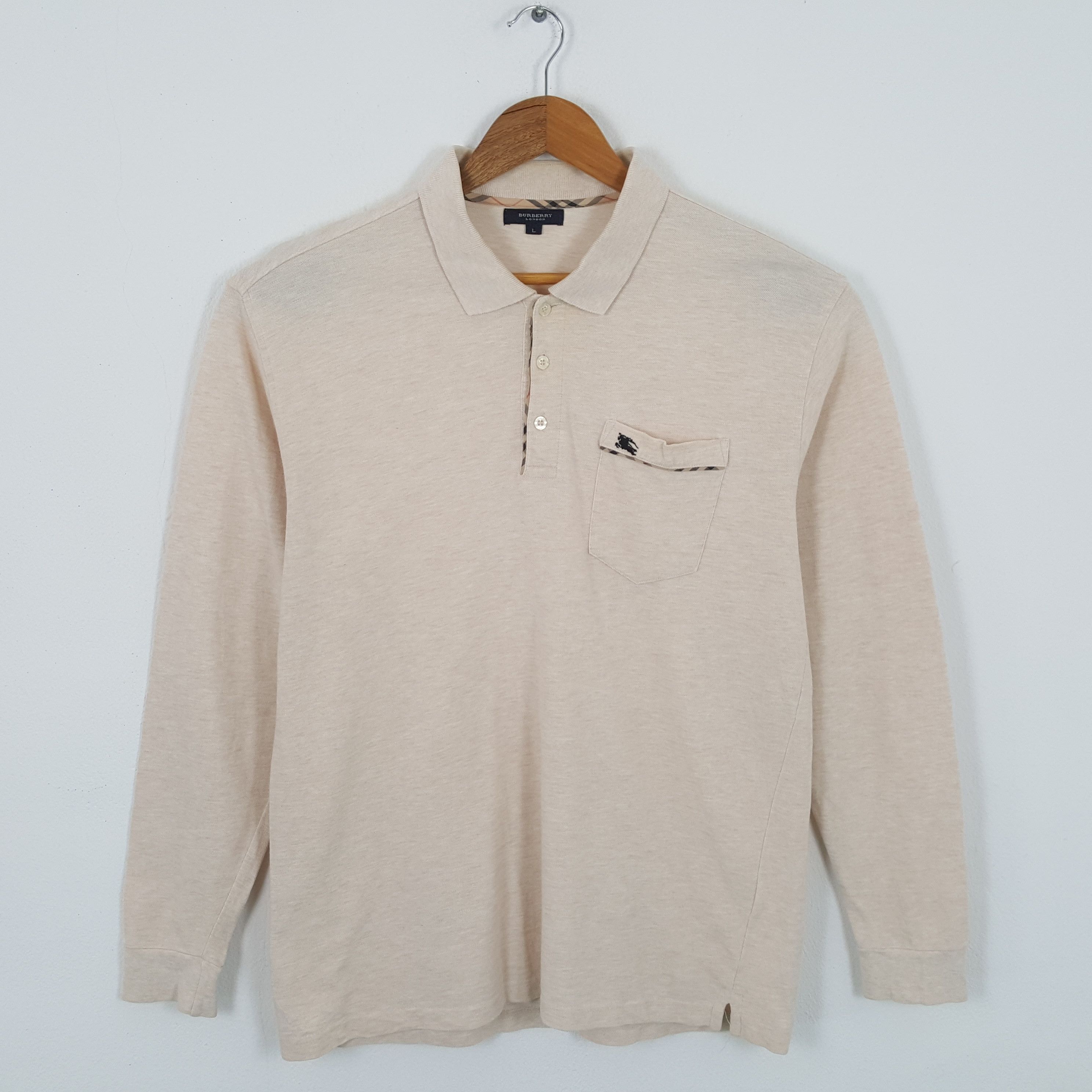 Burberry × Vintage Vintage BURBERRY LONDON Luxury Brand Long Sleeve Polos Size US L / EU 52-54 / 3 - 3 Thumbnail