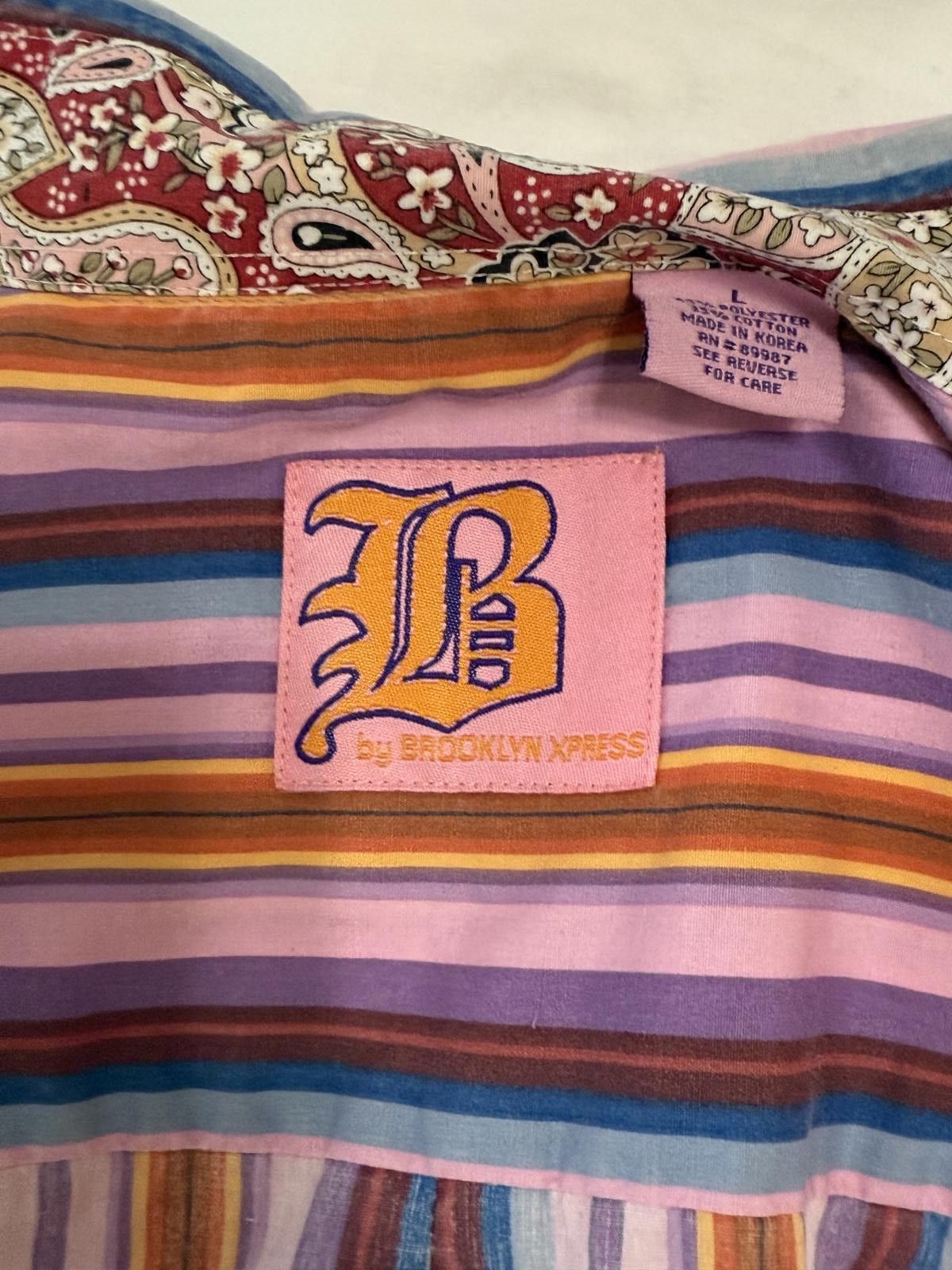 Brooklyn Xpress Brooklyn Xpress Long Sleeve Pink and Purple Striped Shirt L Size US L / EU 52-54 / 3 - 5 Thumbnail