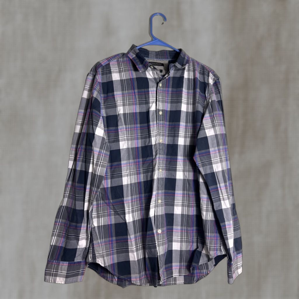 Banana Republic Banana Republic Men's L Gray Black Plaid Button-Up Shirt Grant Fit Long Sleeve Cotton Size US L / EU 52-54 / 3 - 1 Thumbnail