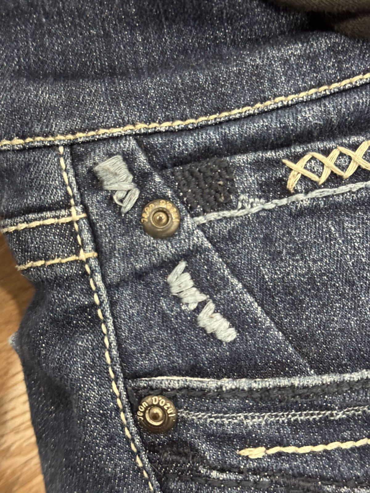 Jean Jean Dazur Distressed Bootcut Jeans Y2K Dark Wash Flared Size 36" / US 14 / IT 50 - 10 Thumbnail