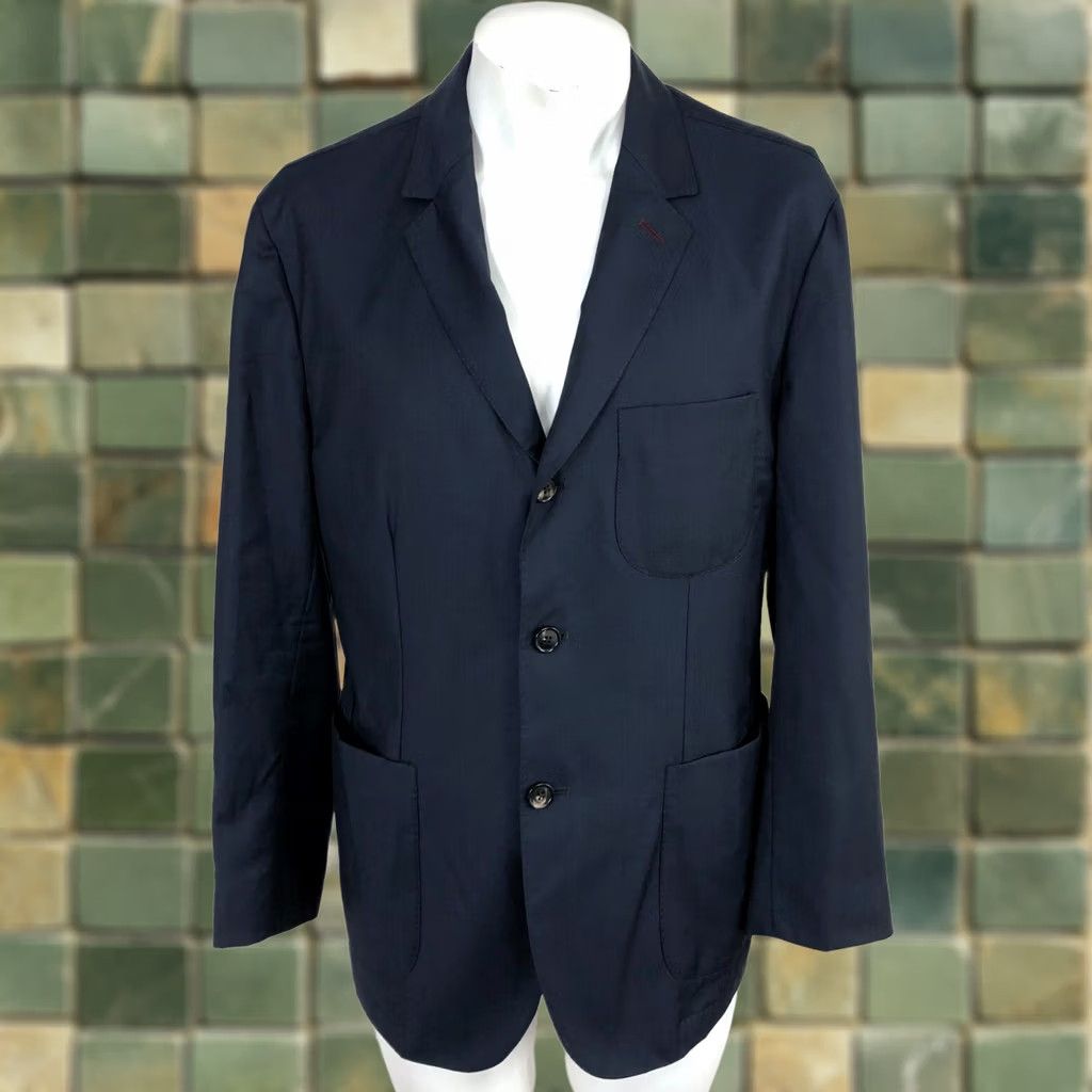 Vintage VKNAGRANI Blazer Jacket Wool Blue 54S EUR Button Three-Button NOTCH Lapel Men Business Formal Wedding Vintage No Size 44R - 1 Thumbnail