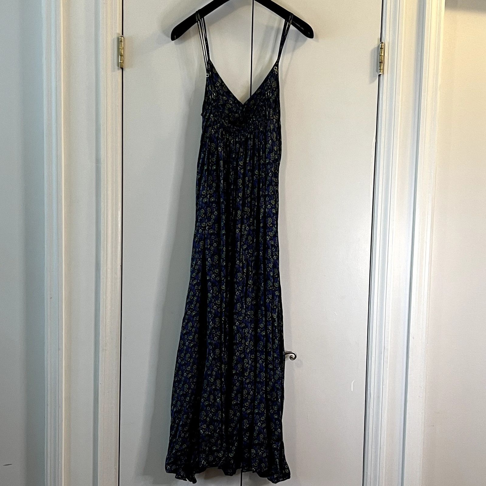 RHODE Rhode Gathered printed sateen maxi dress royal blue size S Size S / US 4 / IT 40 - 6 Thumbnail