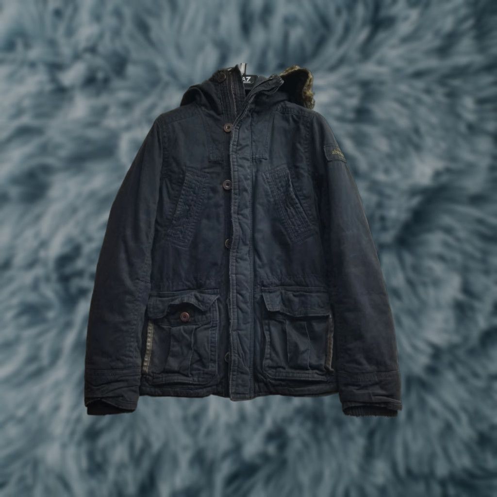 Abercrombie & Fitch Basin Mountain Fur Hood Military Parka Jacket XL Kids Green Hooded Utility Jacket