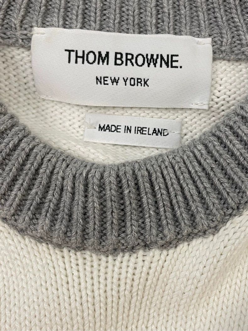 Thom Browne Thom browne Beige pocket neck gray four-stripe knitted roun Size US XS / EU 42 / 0 - 5 Thumbnail