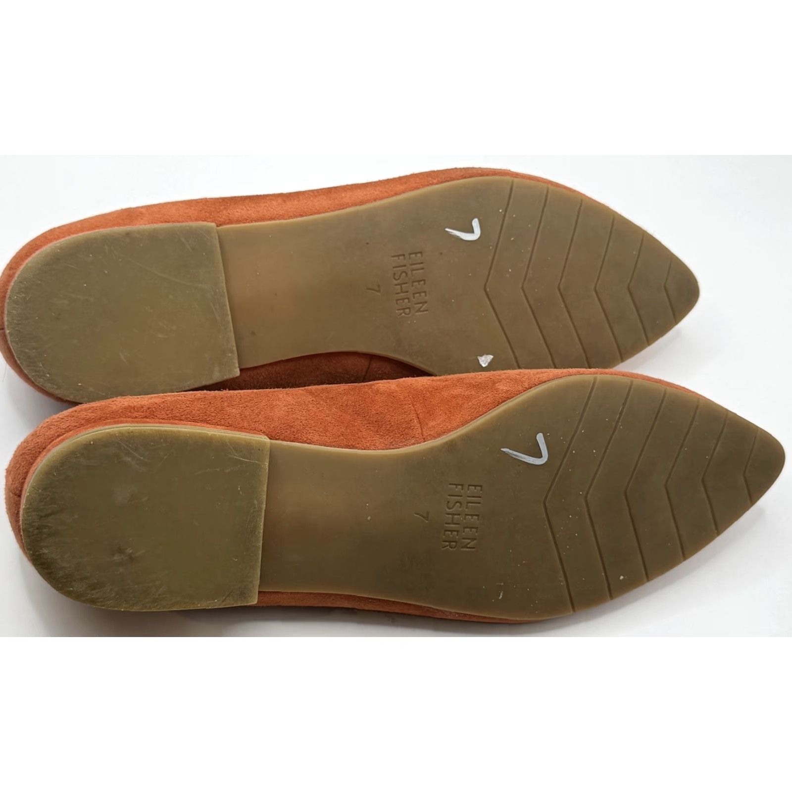 Eileen Fisher Eileen Fisher Posy Ballet Flats Women Size 7 Suede Orange Pointed Toe Scalloped Slip On Leather Lining Leather Outsole Flat Size US 7 / IT 37 - 6 Thumbnail