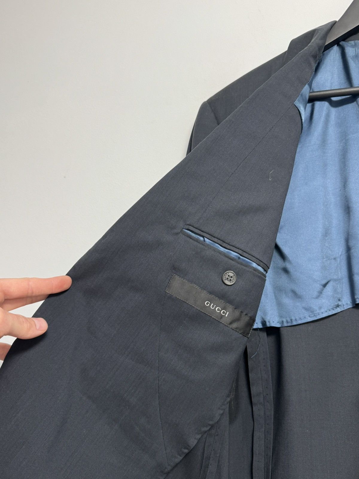 Gucci Vintage Gucci Blazer Navy Blue Wool Silk Luxury Mens 52 L Size 52L - 13 Thumbnail