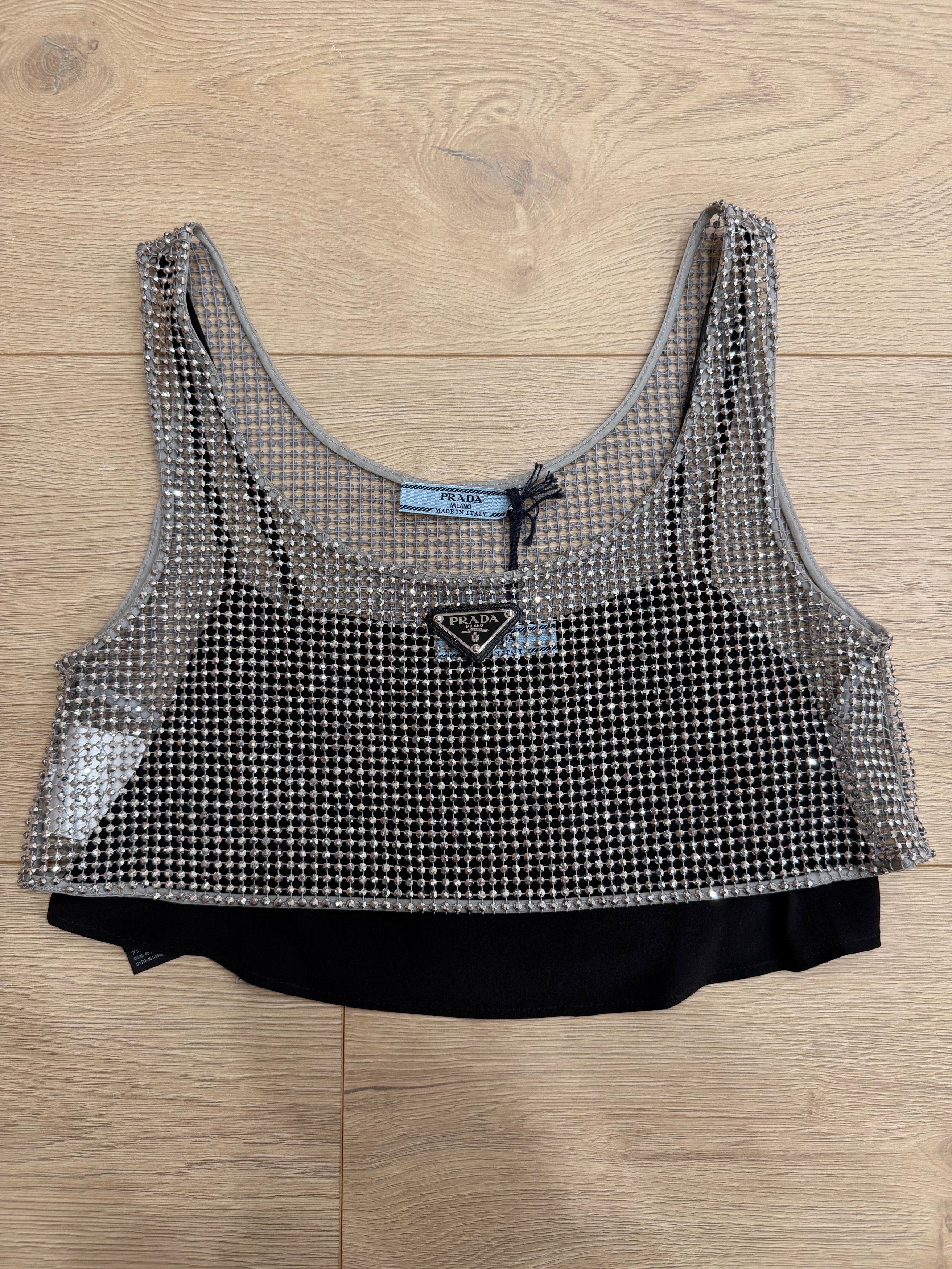 Prada Prada Rhinestone Embellished Crystal Top Logo Vest Shirt 36 Size XS / US 0-2 / IT 36-38 - 2 Thumbnail