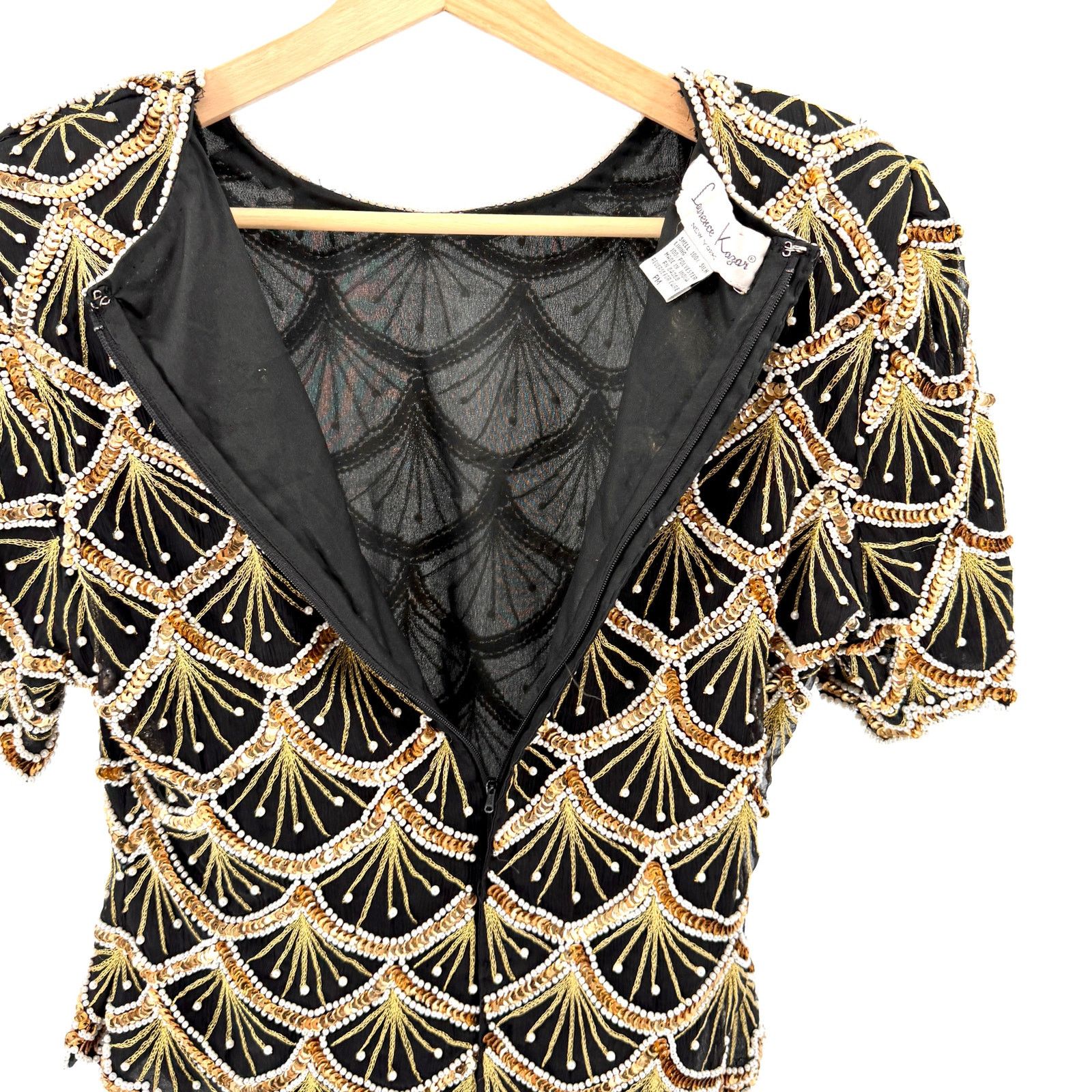 Vintage Vintage 80s Black 100% Silk Beaded Gold Sequin Pearl Top Size M / US 6-8 / IT 42-44 - 7 Thumbnail