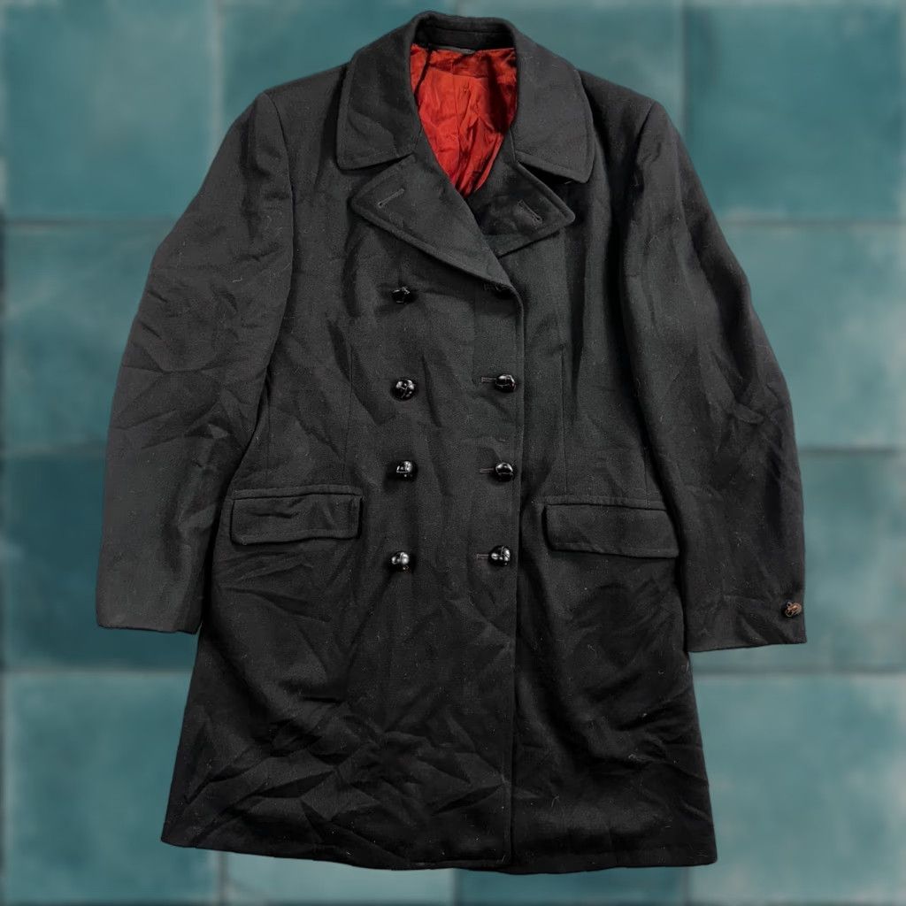 Vintage Vintage 1960s Black Wool Military Pea Coat Rockabilly 60s Double Breast Jacket Size US M / EU 48-50 / 2 - 1 Thumbnail