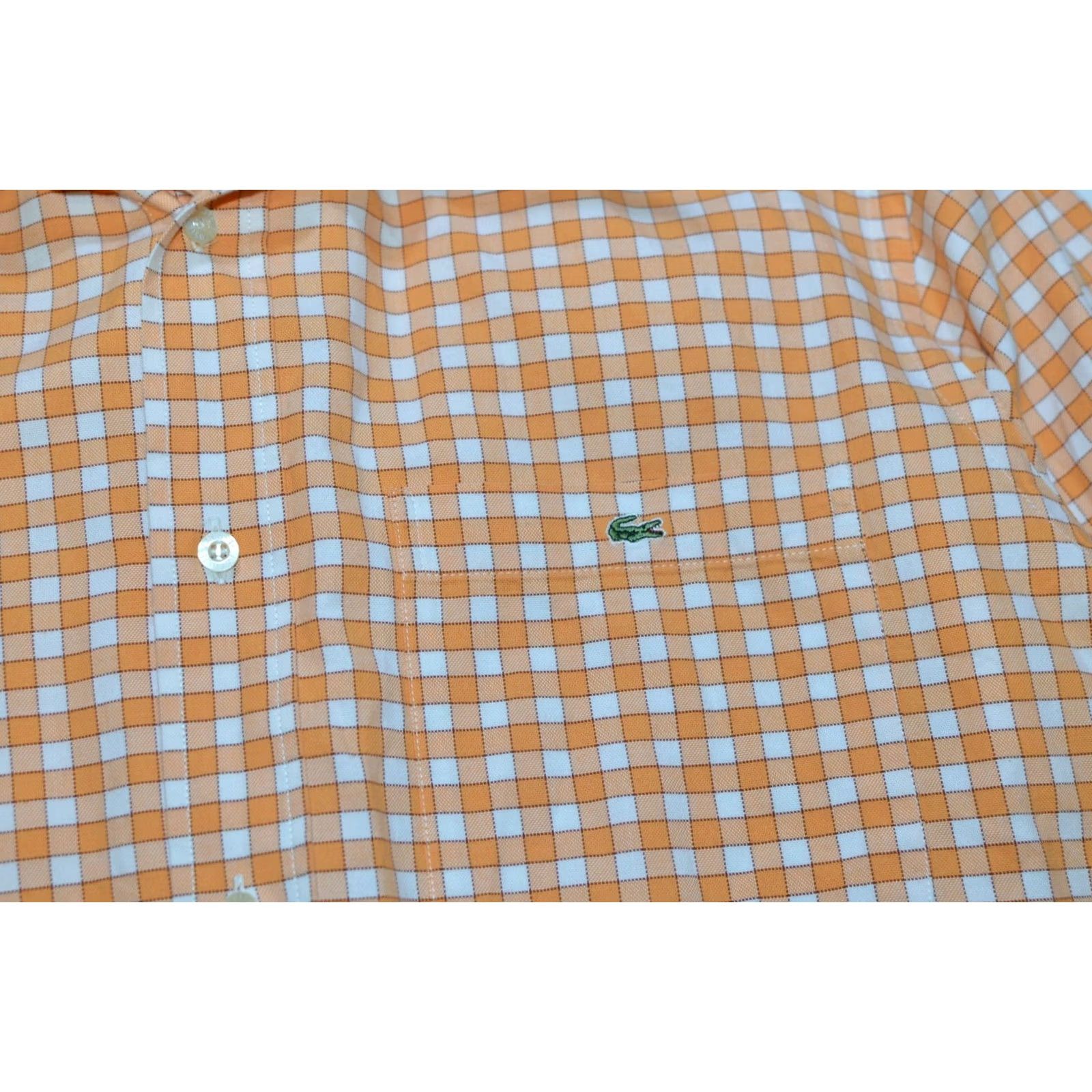 Lacoste Lacoste Men's Checkered Cotton Shirt 40 Button-Up Orange White, Long Sleeve, Regular Size, Vintage No, Made in Tunisia, 100% Cotton, Mens Size US L / EU 52-54 / 3 - 6 Thumbnail