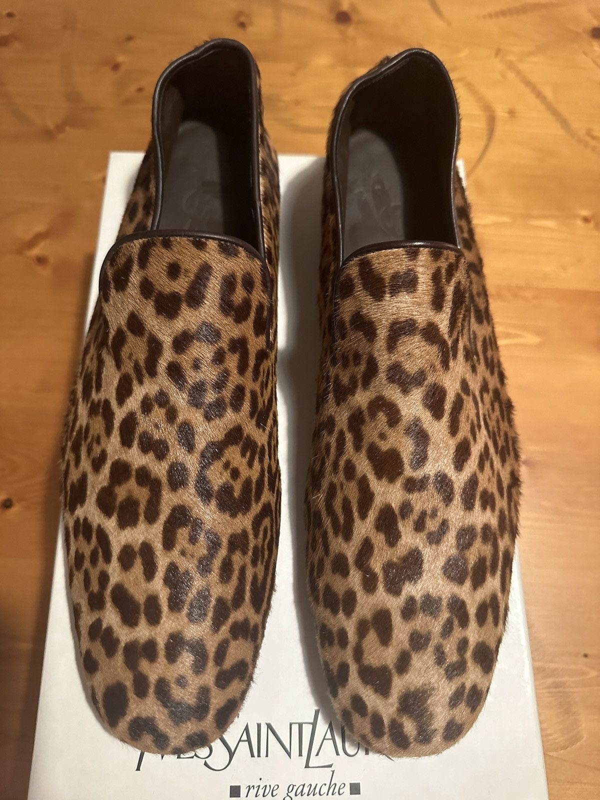 image of YVES Saint Laurent Slip On Leopard Fur Loafers Rive Gauche, Men's (Size 8)