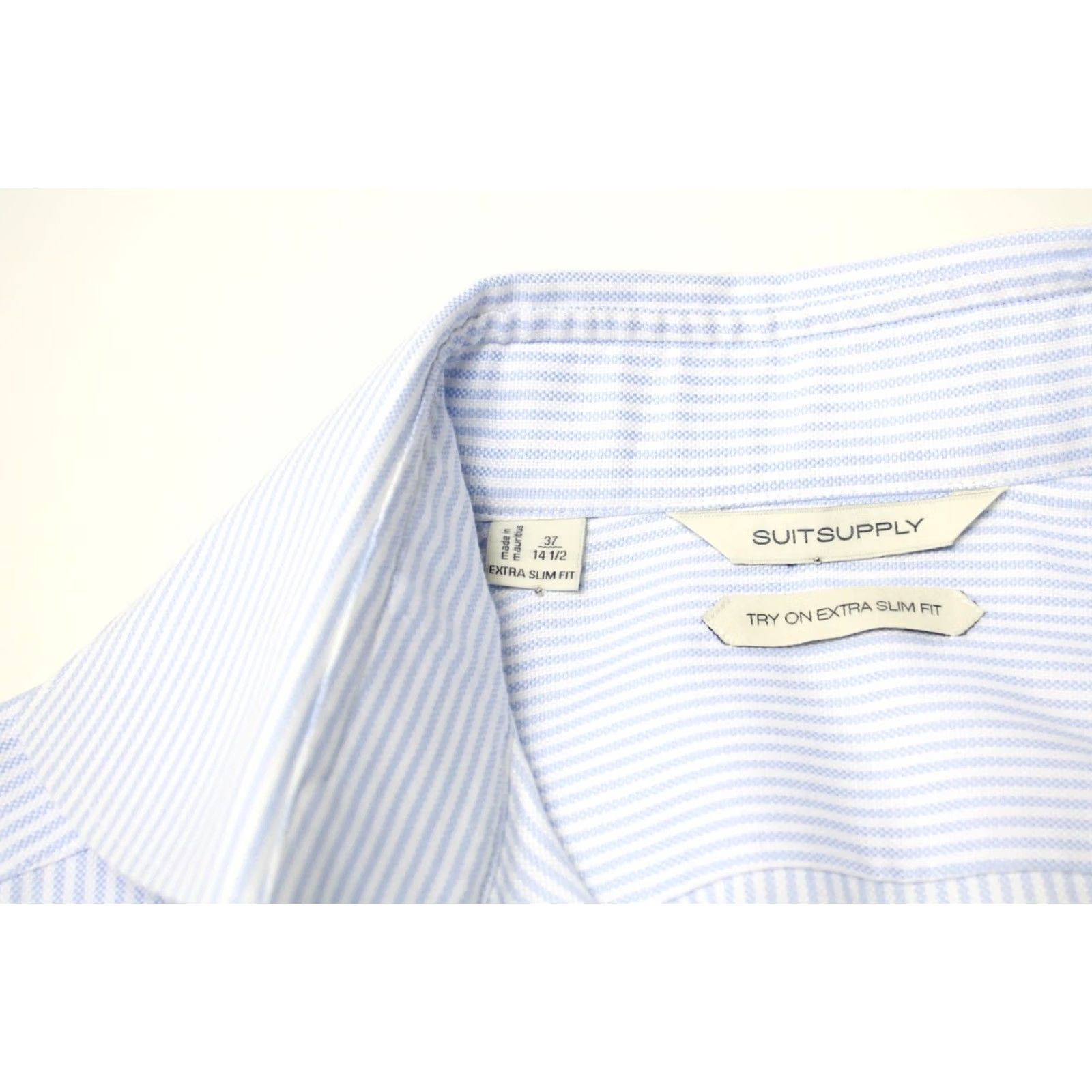 Suitsupply SUITSUPPLY Shirt Men's 37 / 14 1/2 Blue Pinstripe Extra Slim Fit Try On Formal Size 36R - 7 Thumbnail