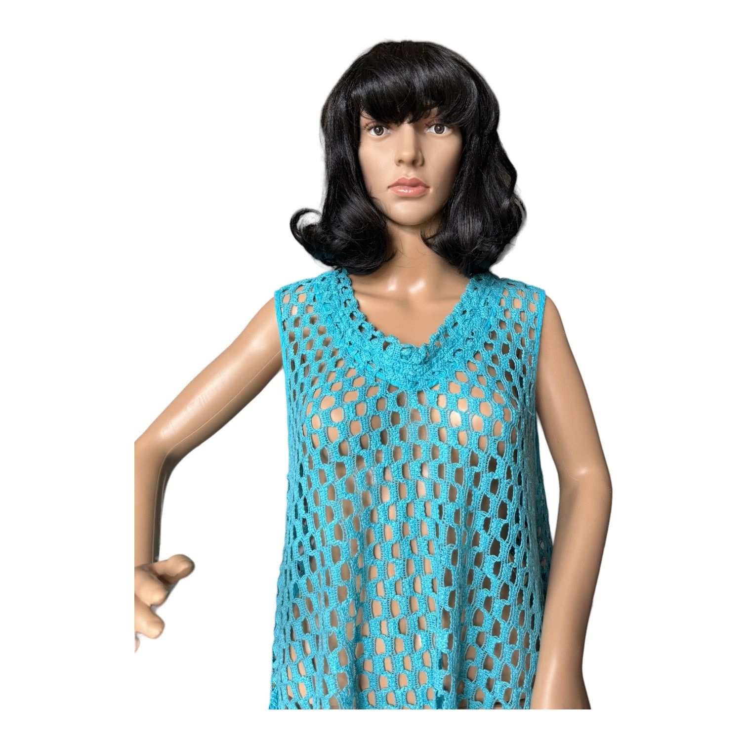 Other Kaktus Tunic Open Weave Crochet Lagenlook Boho blue large Size L / US 10 / IT 46 - 3 Thumbnail
