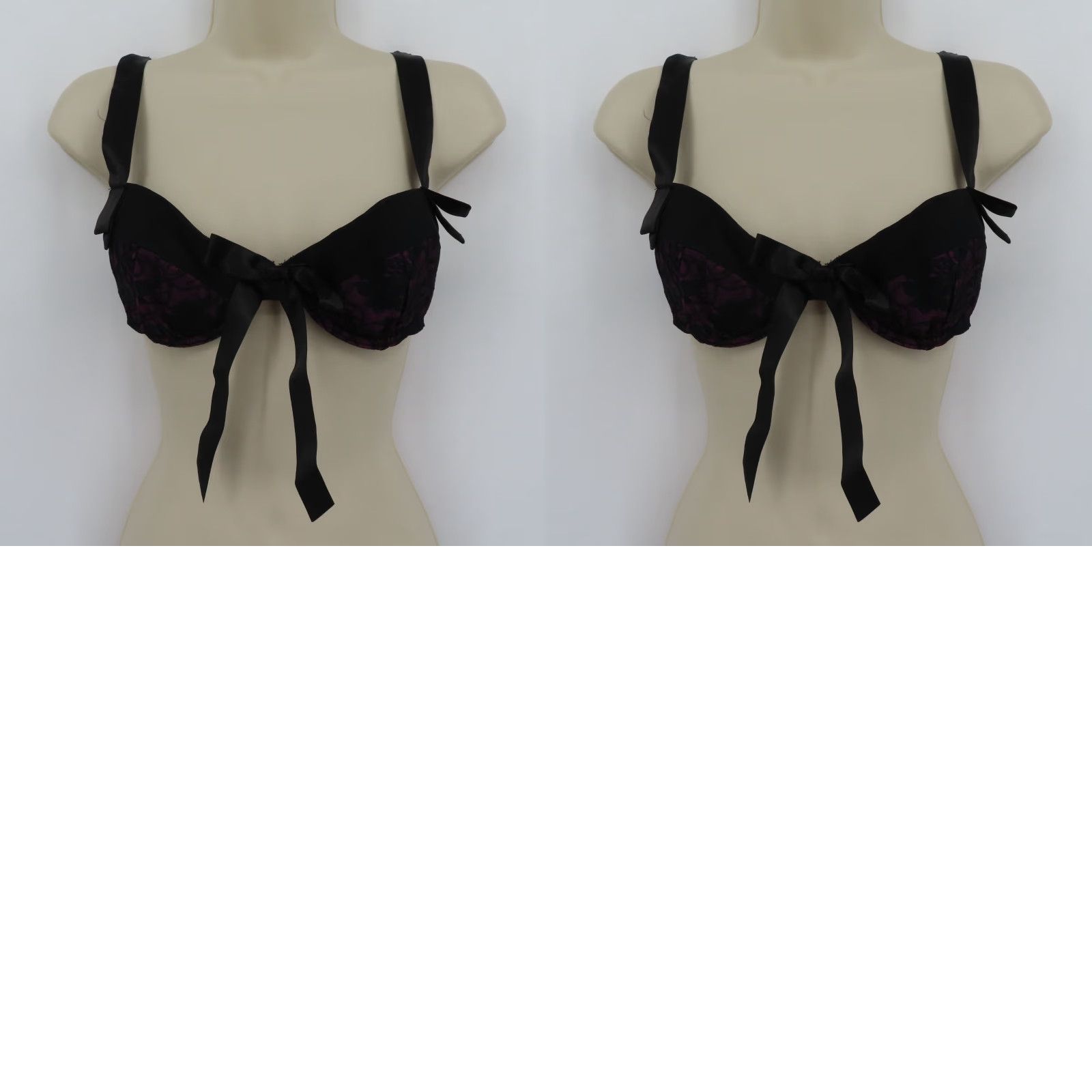 Vintage Frederick's of Hollywood Womens Medium Black Purple Floral Lace Satin Bow Bra Balconette M Underwire Nylon"} Size ONE SIZE - 9 Thumbnail