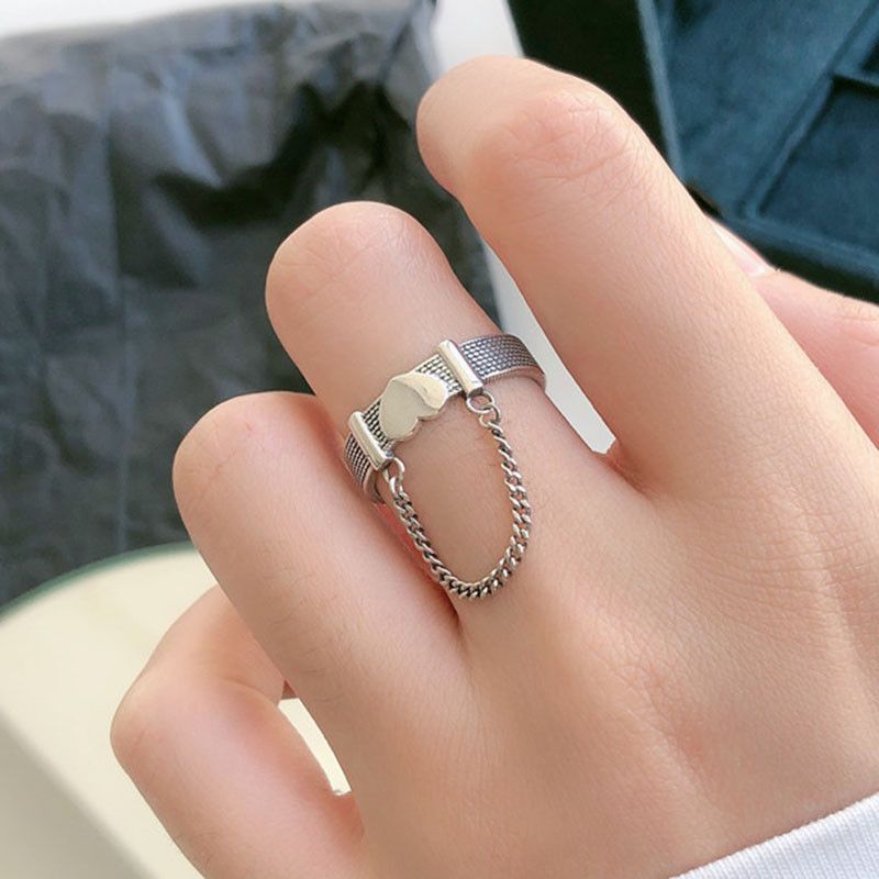 Jewelry Creative Love Heart Chain Rings Size ONE SIZE - 4 Thumbnail
