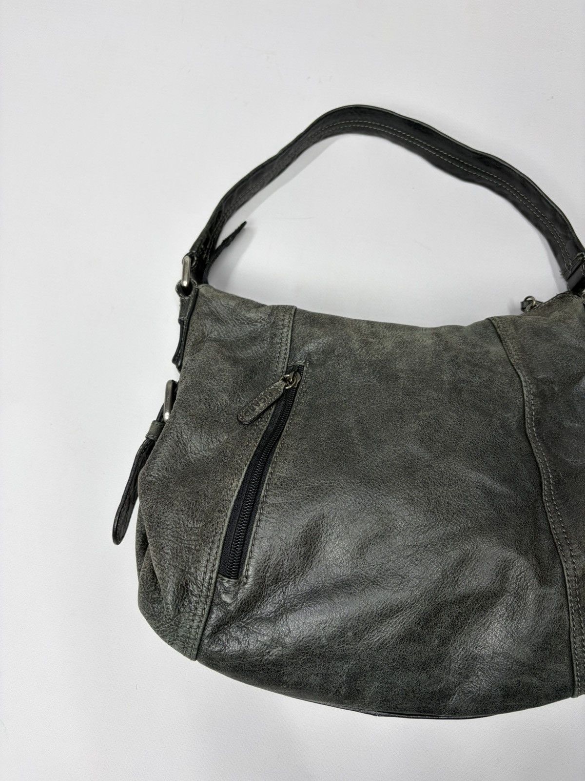 Hedi Slimane Distressed Leather Shoulder Bag Olive Vintage Slouchy Hobo Size ONE SIZE - 7 Thumbnail