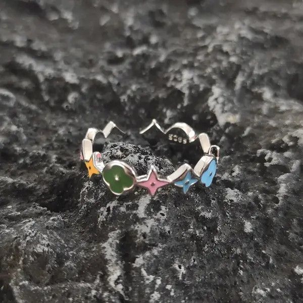 Hypebeast × Jewelry Star Four-Leaf Clover Simple Adjustable Ring Size ONE SIZE - 2 Thumbnail