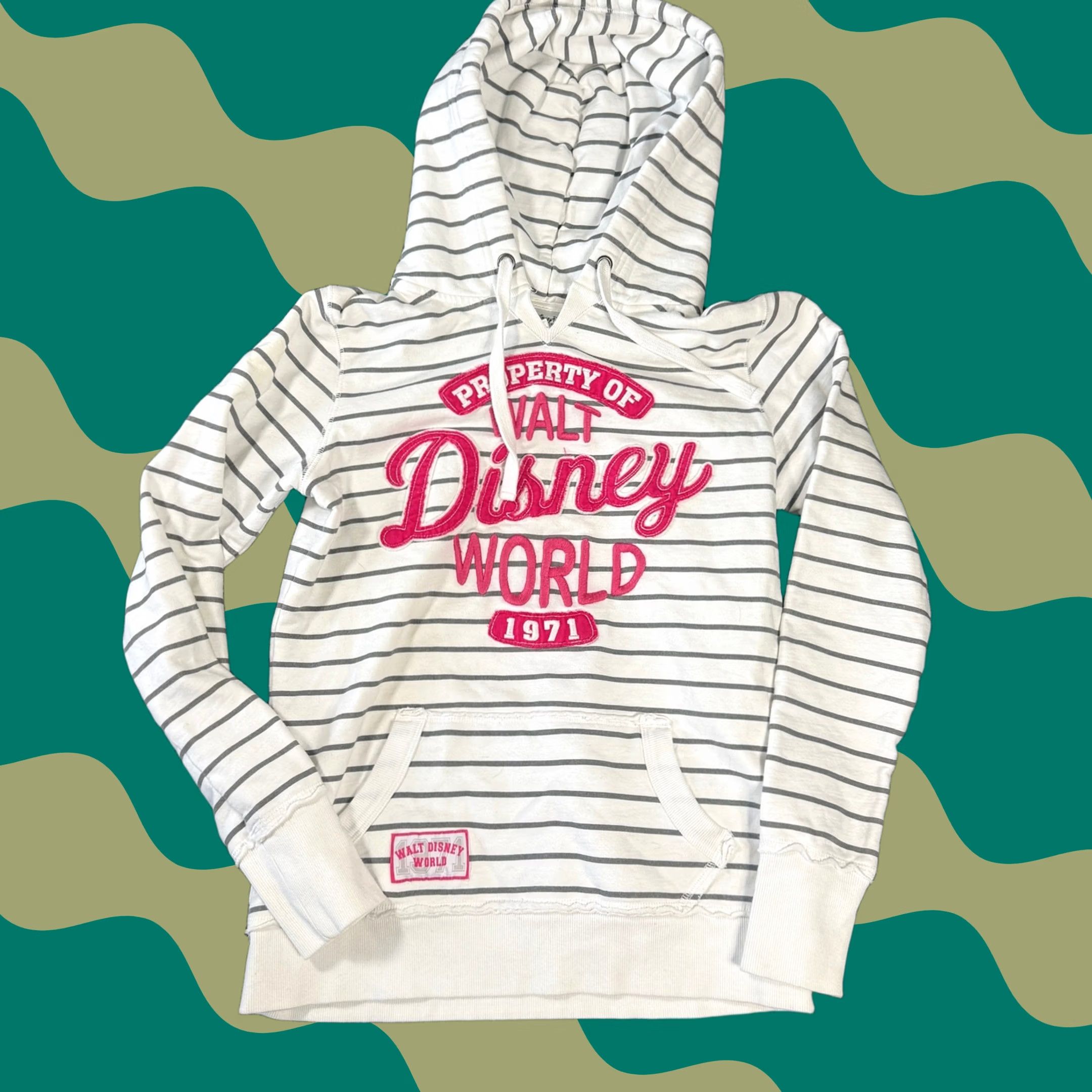 Disney VINTAGE Disney World Hoodie Sweatshirt M Pink Striped Preppy Disneyland Y2K White Women Size M / US 6-8 / IT 42-44 - 1 Thumbnail