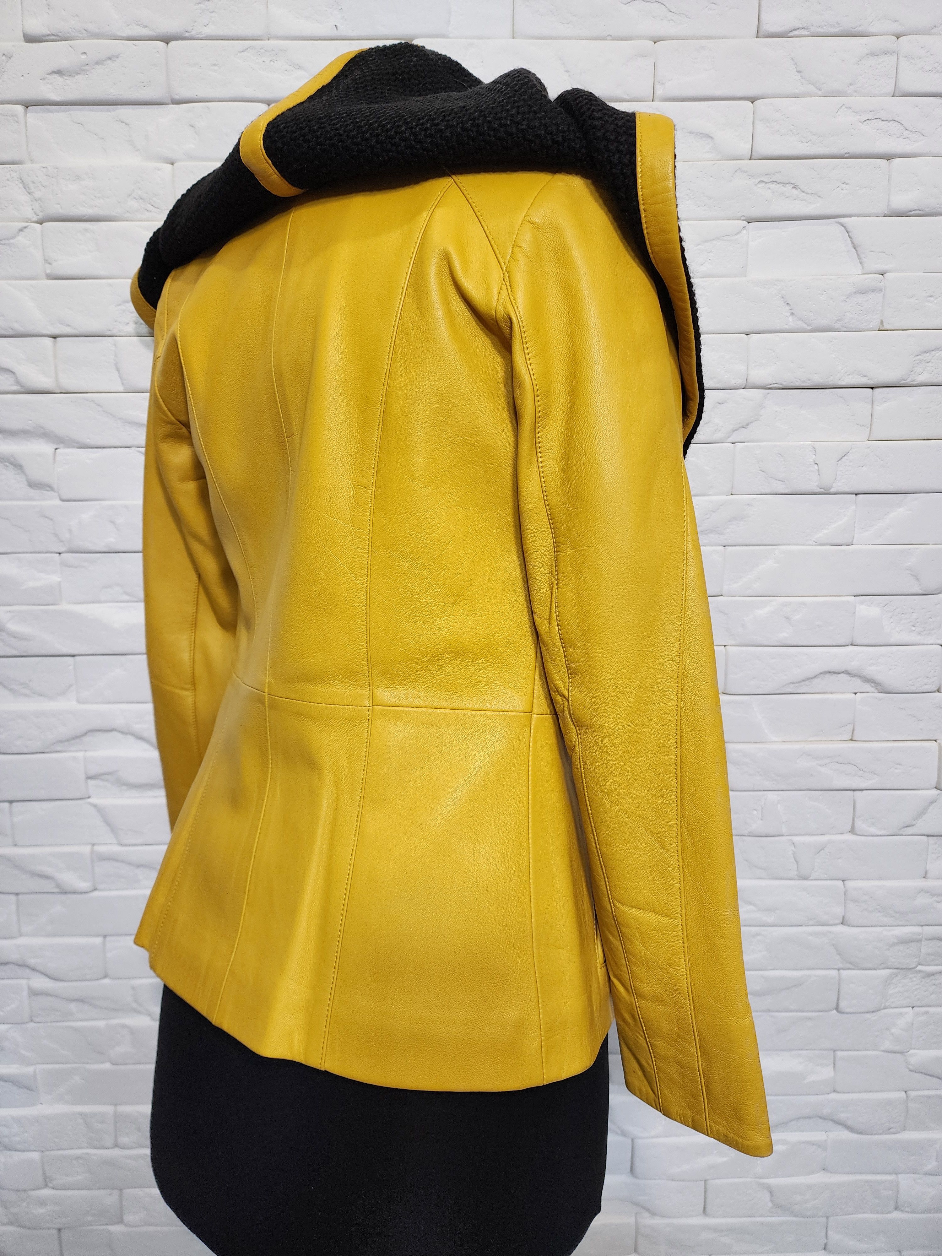 Genuine Leather Yellow Leather Hooded Jacket: Women's Sport Coat Size M / US 6-8 / IT 42-44 - 6 Thumbnail