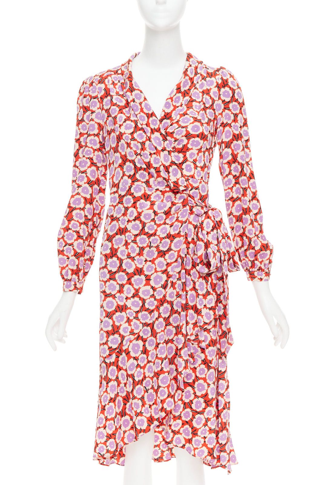 Diane von Furstenberg DIANE VON FURSTENBERG Carla 100% silk red purple floral wrap dress US2 S Size S / US 4 / IT 40 - 1 Thumbnail