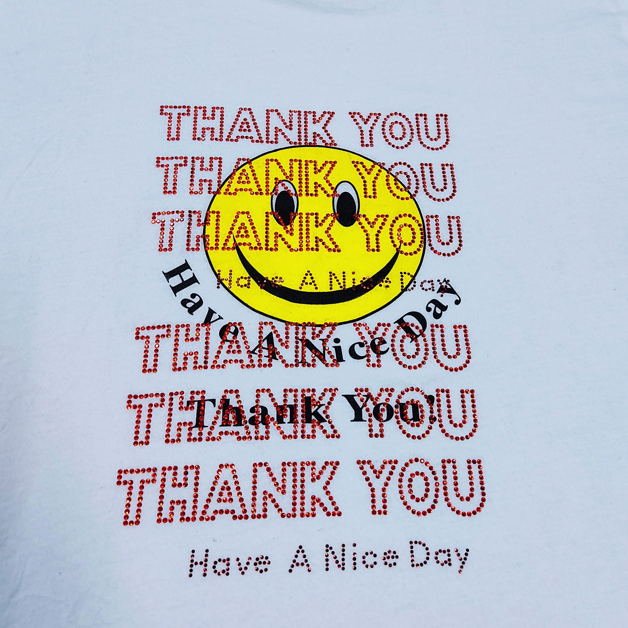 Designer Thank You Smiley Face Swarovski Crystal Embellished T-shirt Size S / US 4 / IT 40 - 7 Thumbnail