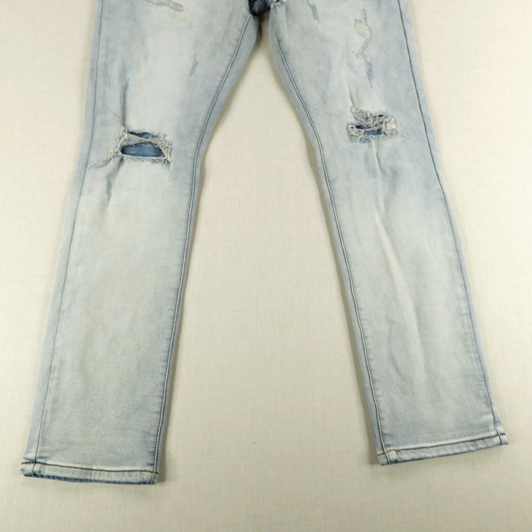 Denime Makobi Jeans Mens 34x32 Blue Denim Distressed Moto Slim Straight Stretch Jeans Size US 34 / EU 50 - 3 Thumbnail
