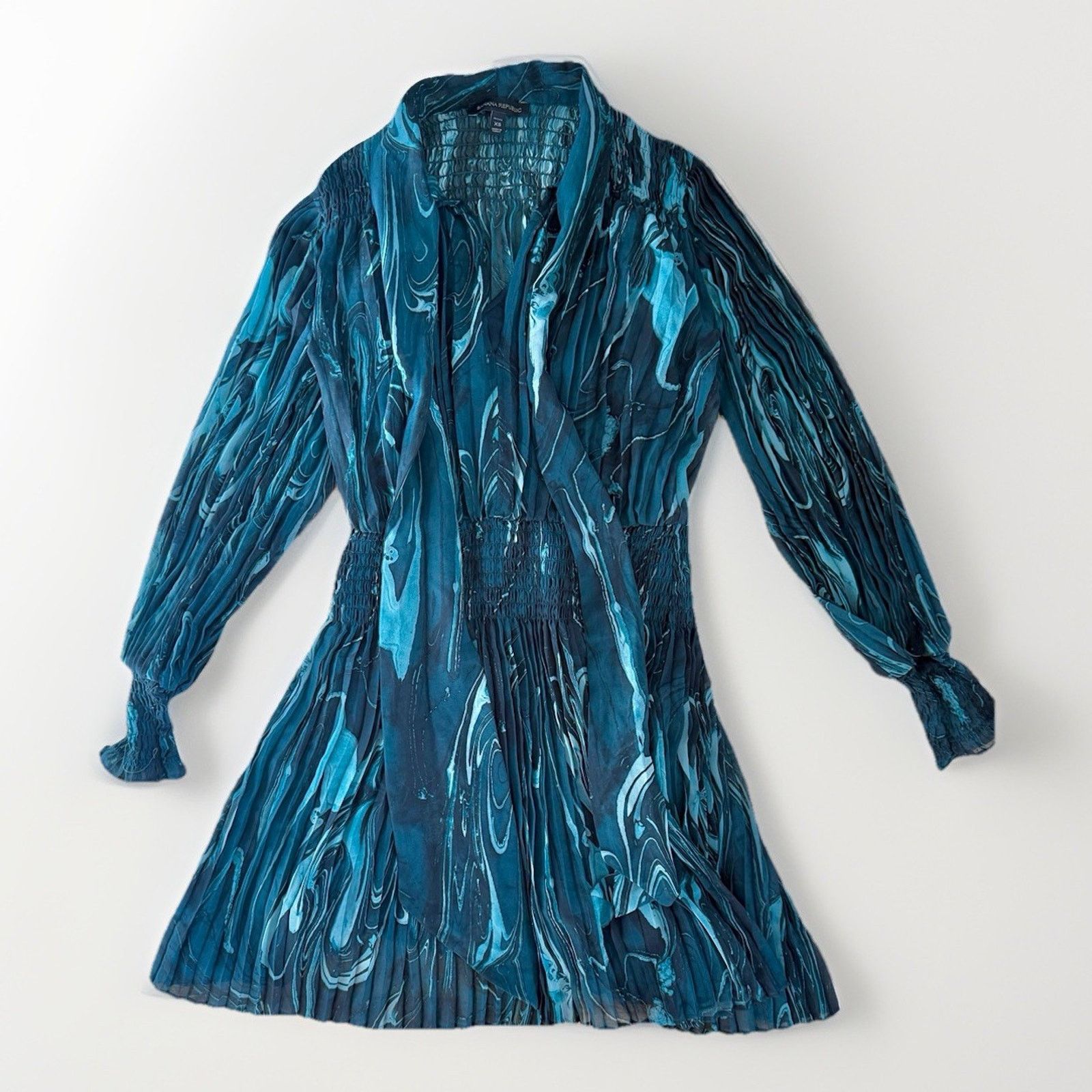 Banana Republic Banana Republic Teal Marble Tie Scarf Neck Dress XS Women's Size XS / US 0-2 / IT 36-38 - 2 Thumbnail