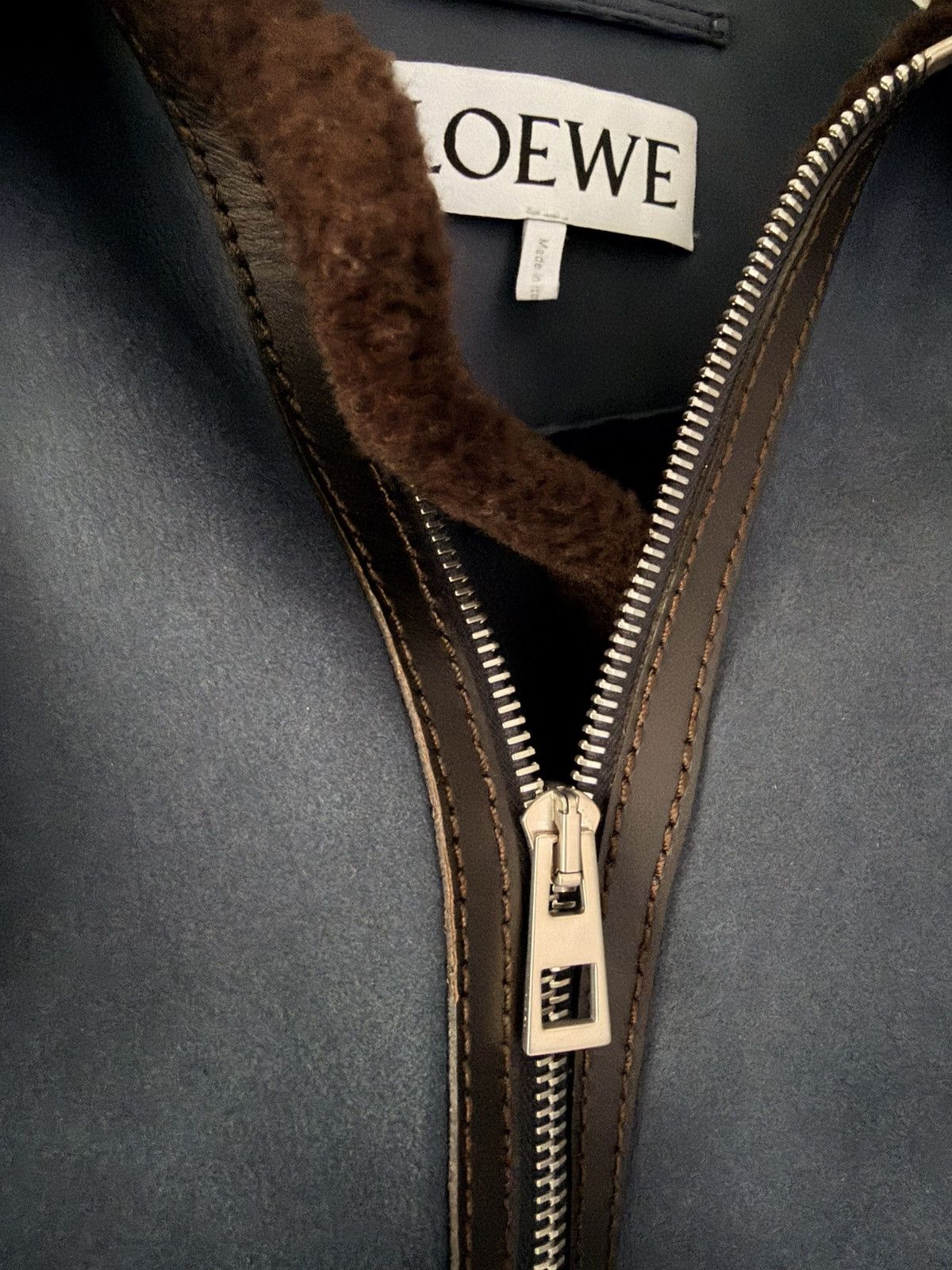 Loewe Loewe Blue Leather Brown Shearling Jacket Size US L / EU 52-54 / 3 - 19 Thumbnail
