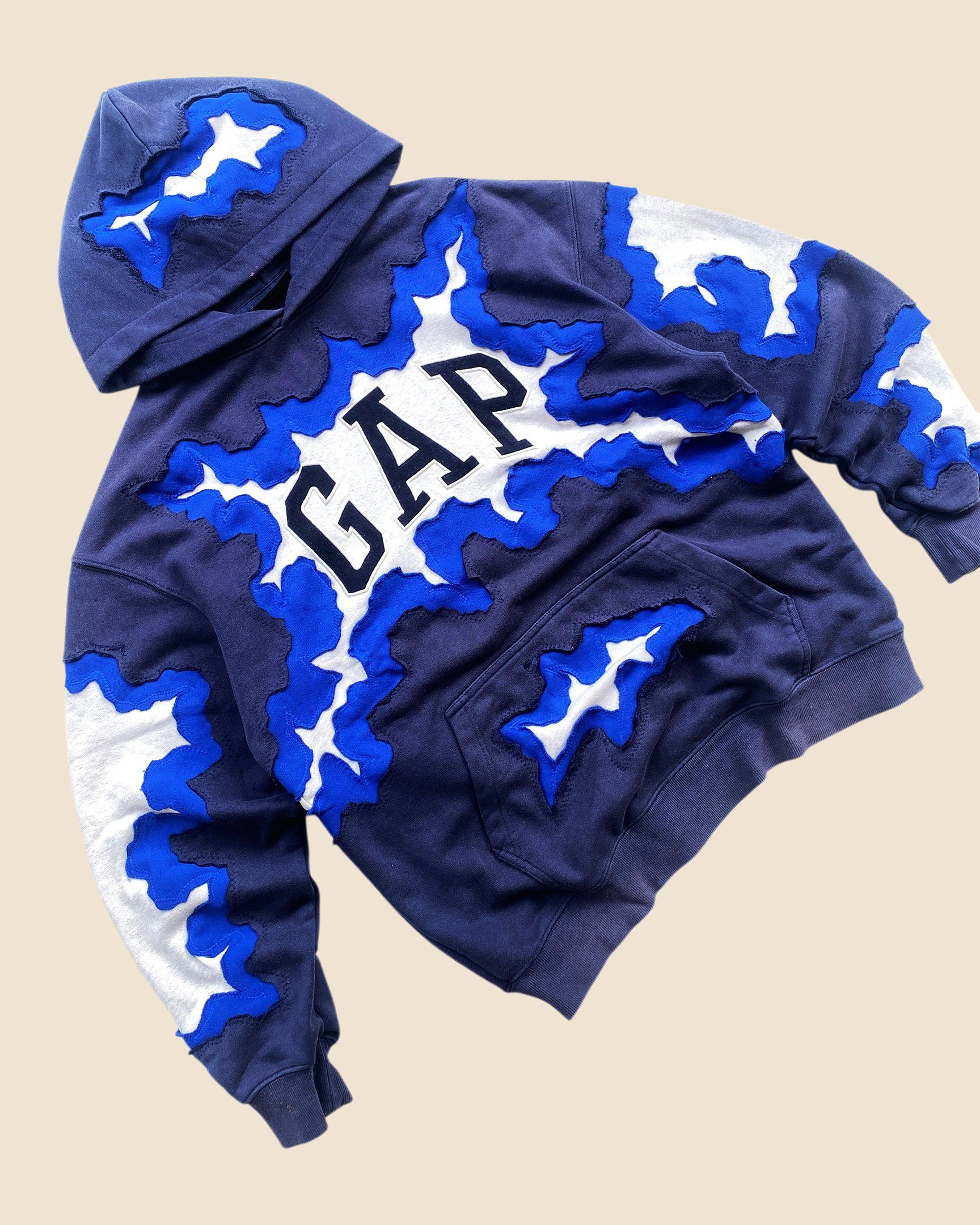 Gap × Handmade 1 OF 1 REWORKED GAP CRACKY NAVY HOODIE SIZE L Size US L / EU 52-54 / 3 - 3 Thumbnail