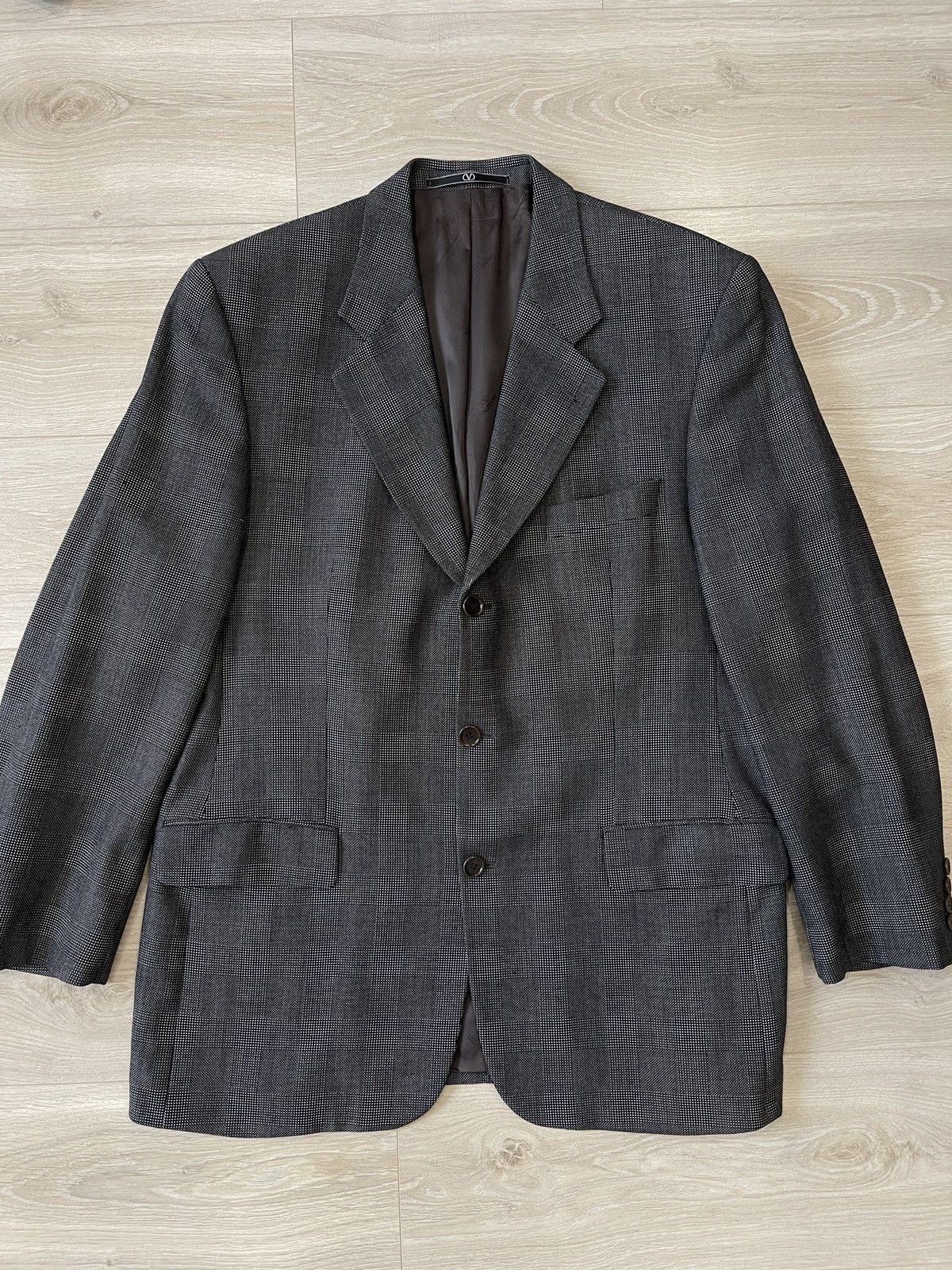 Valentino Vintage Valentino Uomo Grey Brown Plaid Wool Blazer Jacket Size 44R - 12 Thumbnail