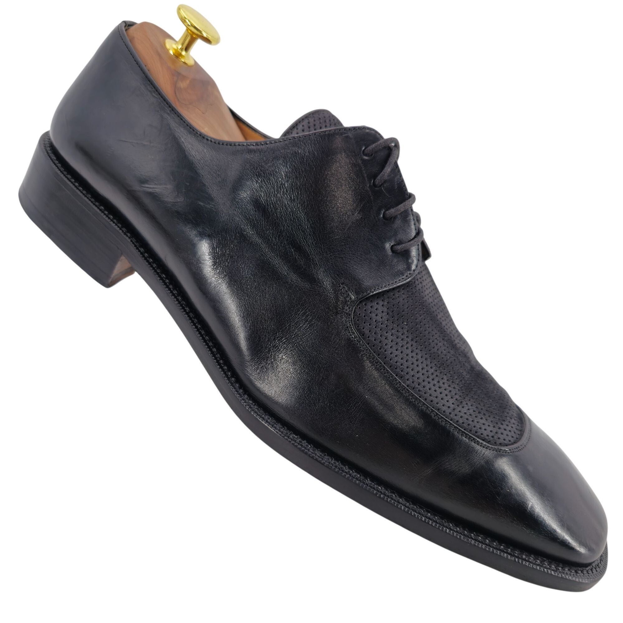 Mezlan Mezlan Spain Mens 12 Black Leather Suede Dress Shoes Derby Size US 12 / EU 45 - 2 Thumbnail