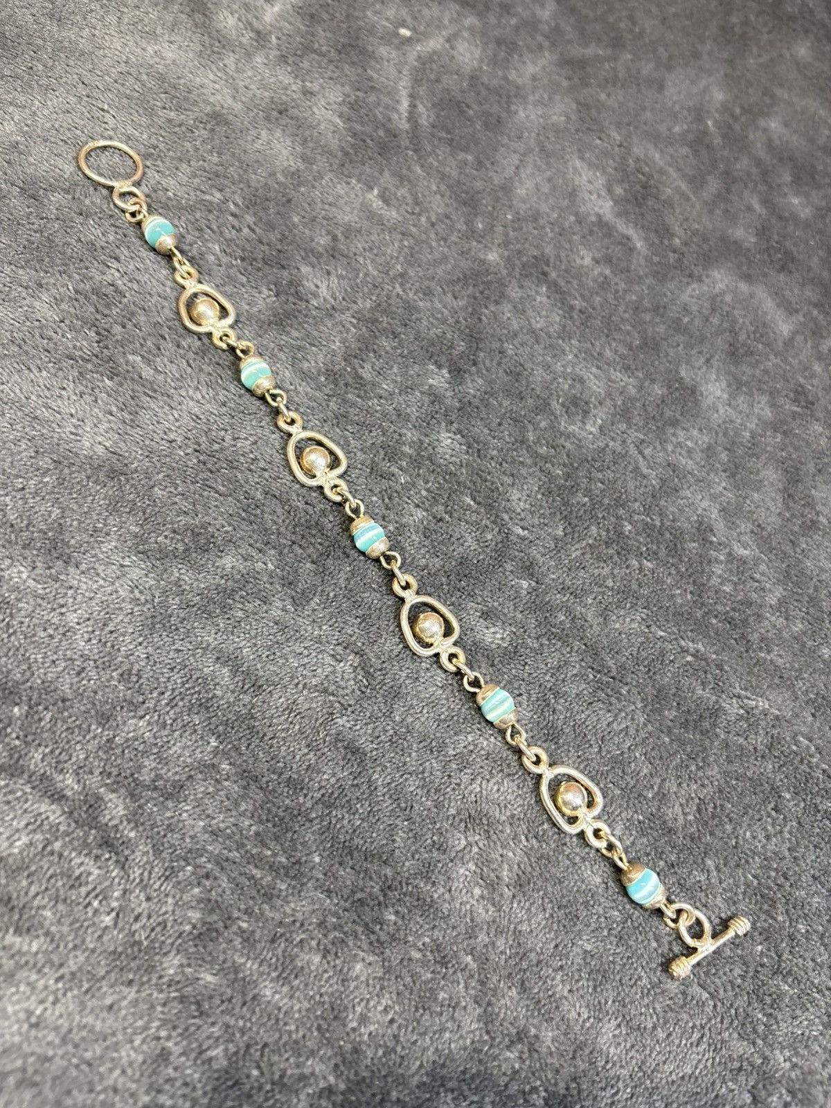 Other Vintage Sterling Silver Blue Cats Eye Beaded Ball Bracelet Size ONE SIZE - 1 Thumbnail