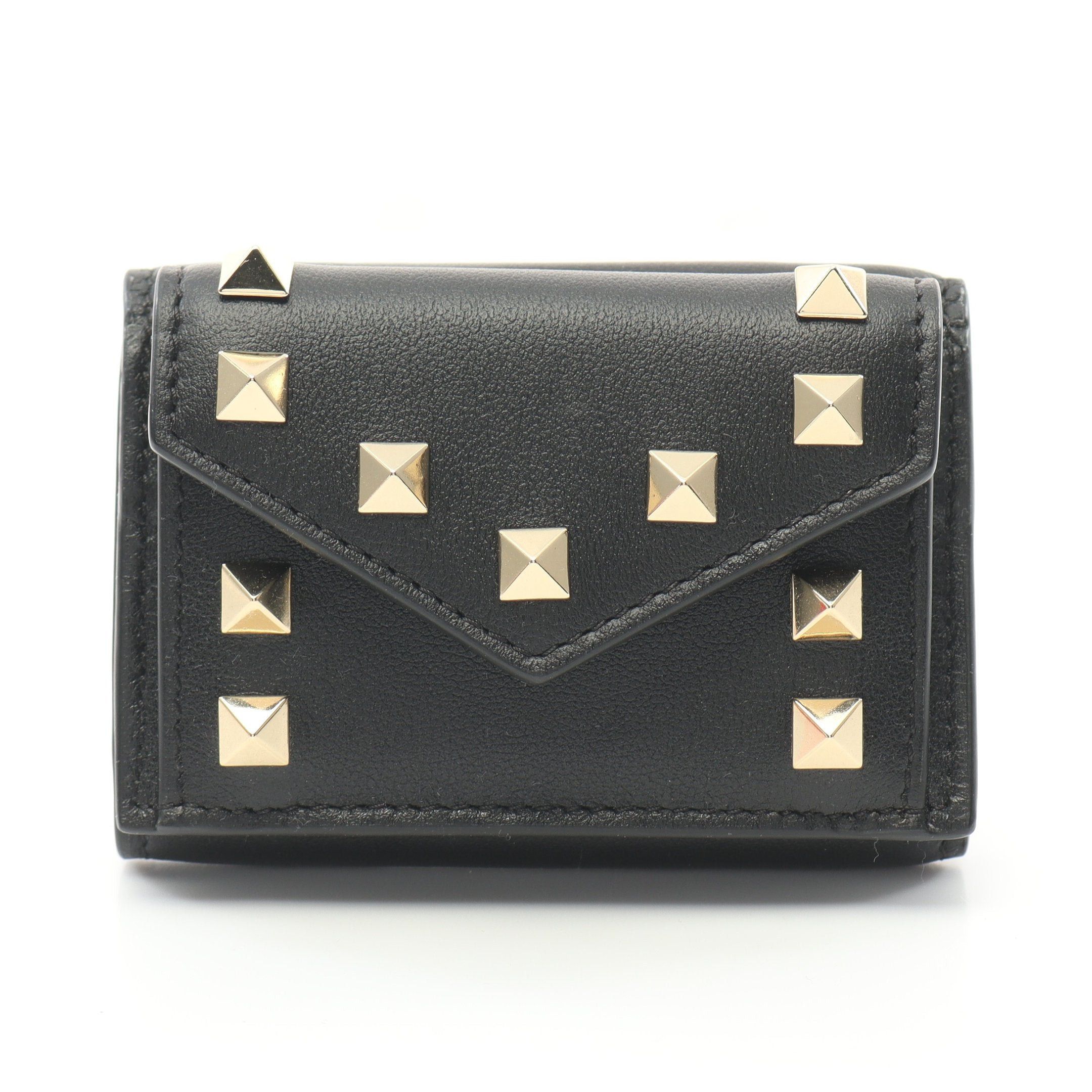 Valentino Valentino Rockstud Trifold Wallet Compact Leather Black Size ONE SIZE - 1 Thumbnail