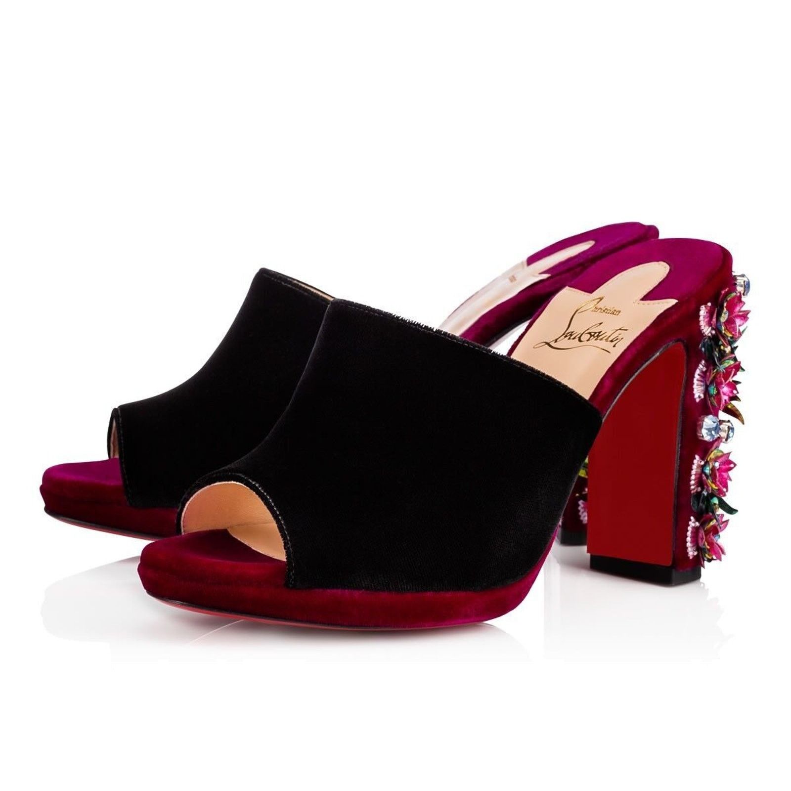 Christian Louboutin Donaflor 100 Black Velvet Figue Sandal Mule Heel Pump 36 Size US 6 / IT 36 - 1 Thumbnail